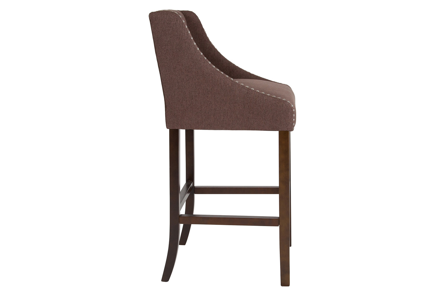 BLNK Carmel Series Fabric Transitional Tufted Walnut Bar Stool with Accent Nail Trim - Brown