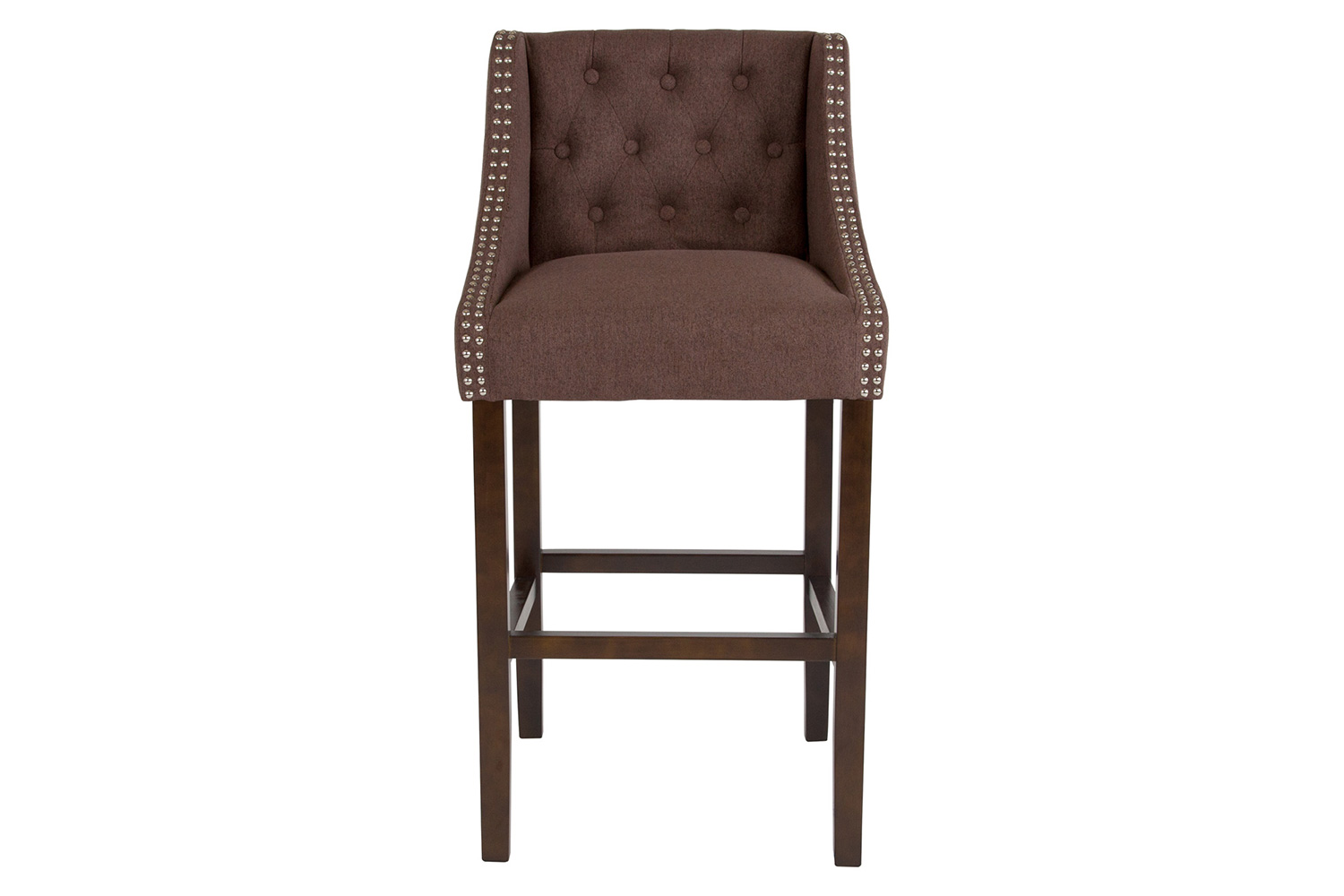 BLNK Carmel Series Fabric Transitional Tufted Walnut Bar Stool with Accent Nail Trim - Brown