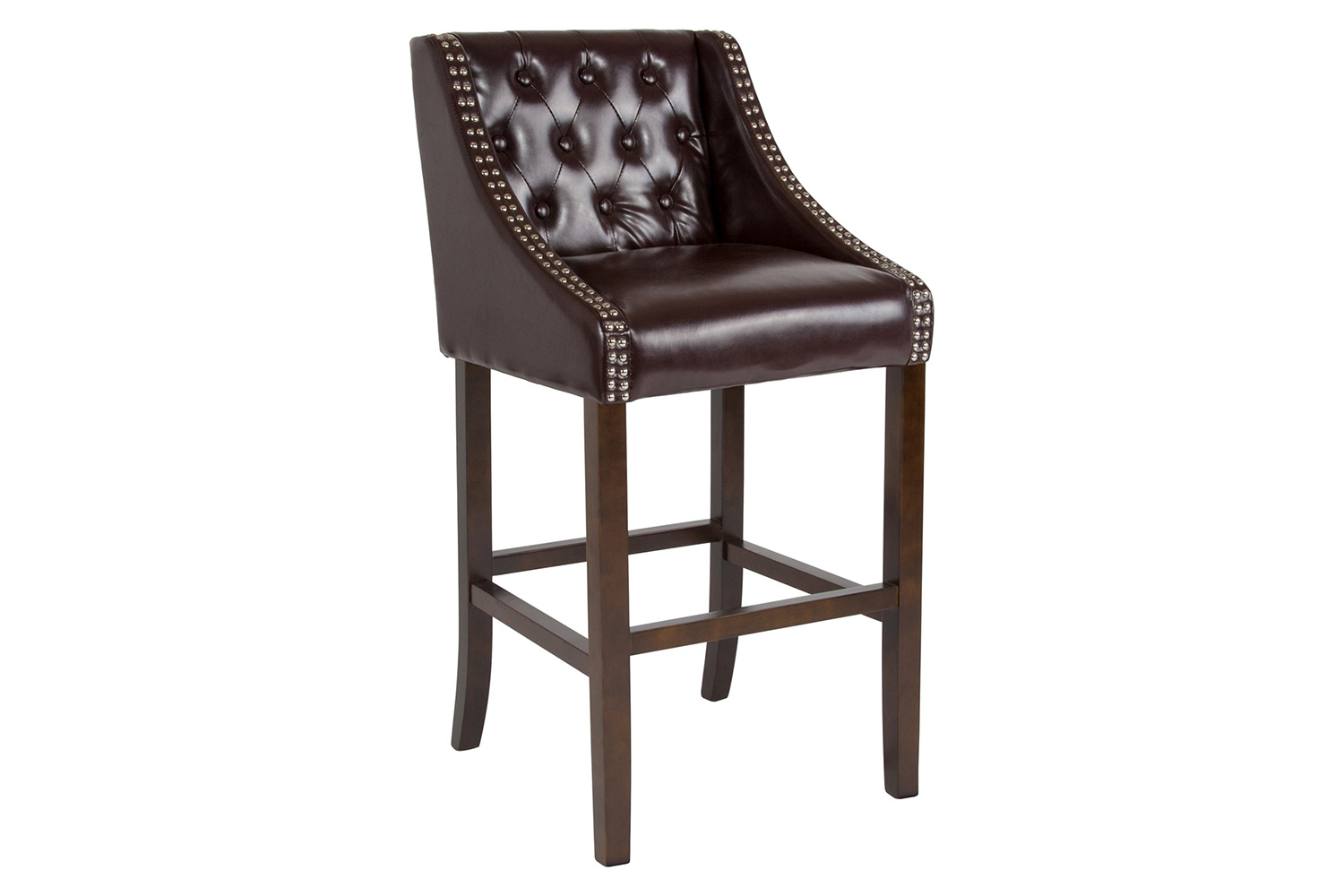 BLNK™ Carmel Series LeatherSoft Transitional Tufted Walnut Bar Stool with Accent Nail Trim - Brown