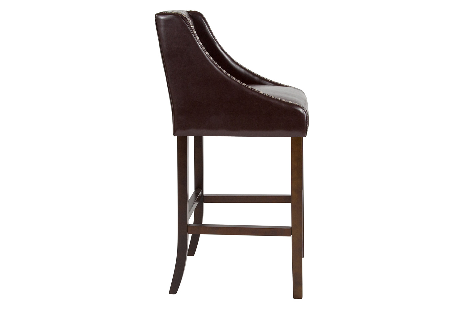 BLNK™ Carmel Series LeatherSoft Transitional Tufted Walnut Bar Stool with Accent Nail Trim - Brown