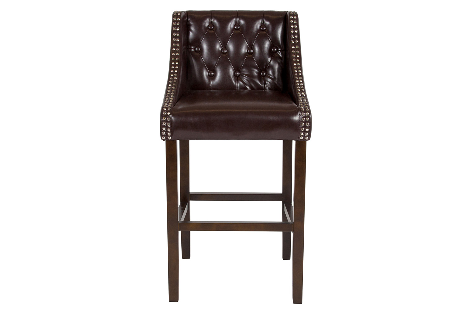 BLNK™ Carmel Series LeatherSoft Transitional Tufted Walnut Bar Stool with Accent Nail Trim - Brown