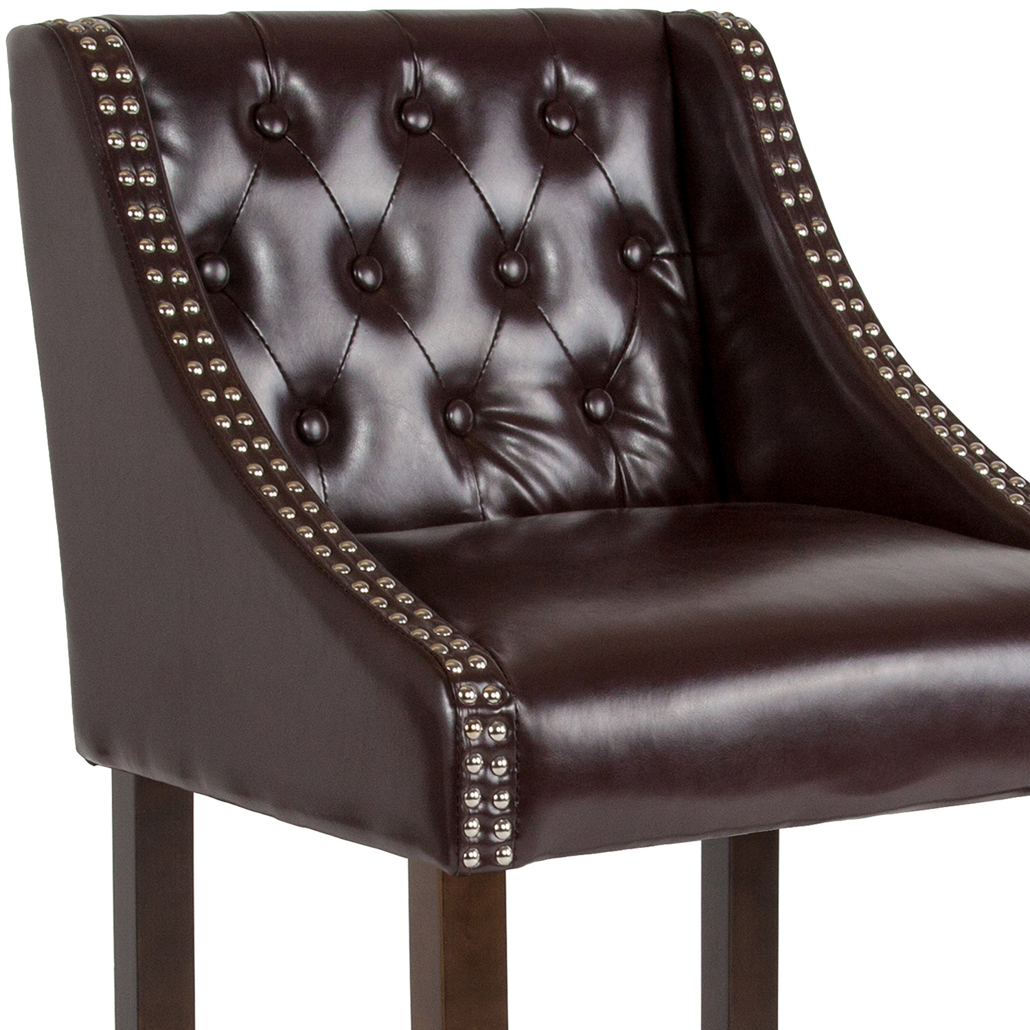 BLNK™ Carmel Series LeatherSoft Transitional Tufted Walnut Bar Stool with Accent Nail Trim - Brown