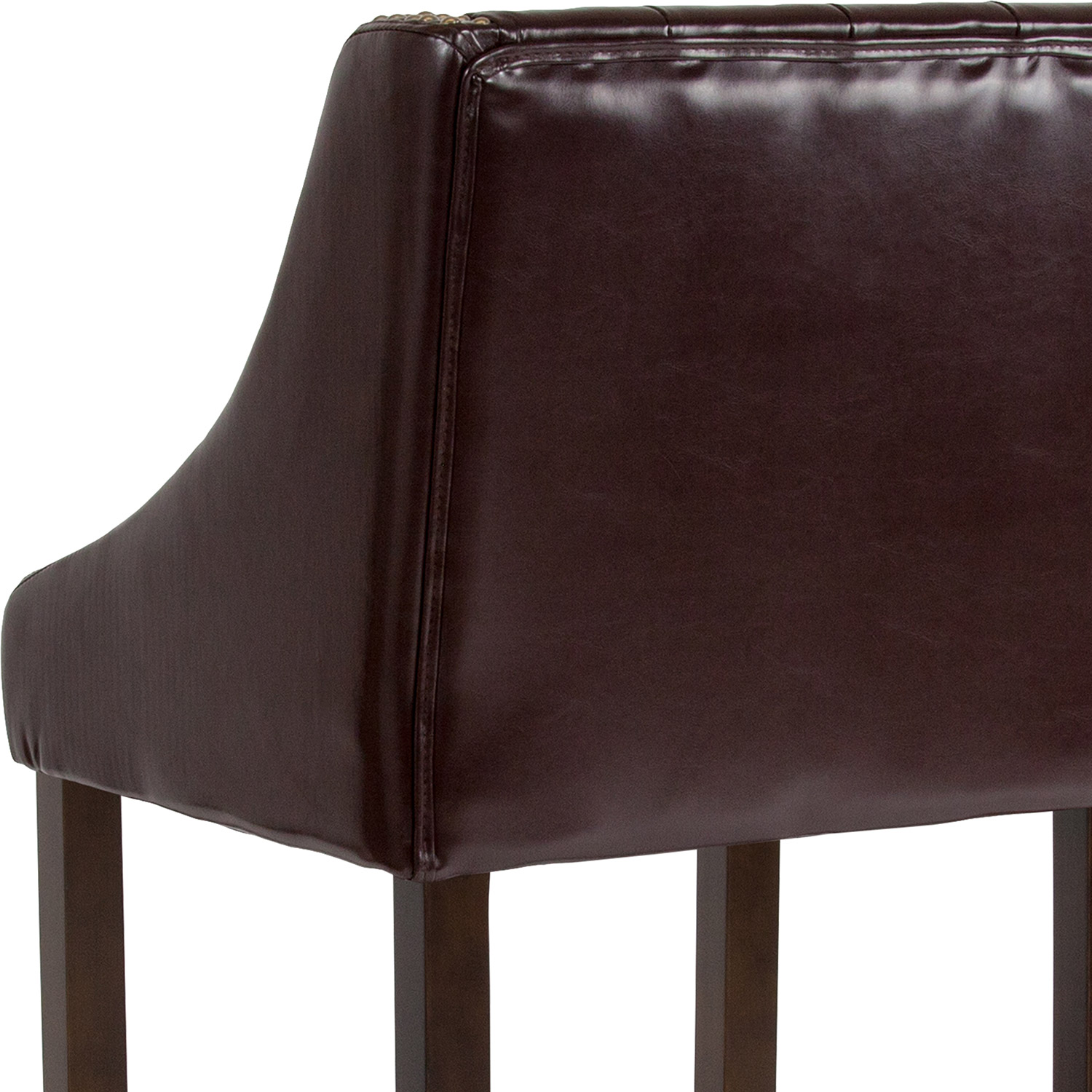 BLNK™ Carmel Series LeatherSoft Transitional Tufted Walnut Bar Stool with Accent Nail Trim - Brown