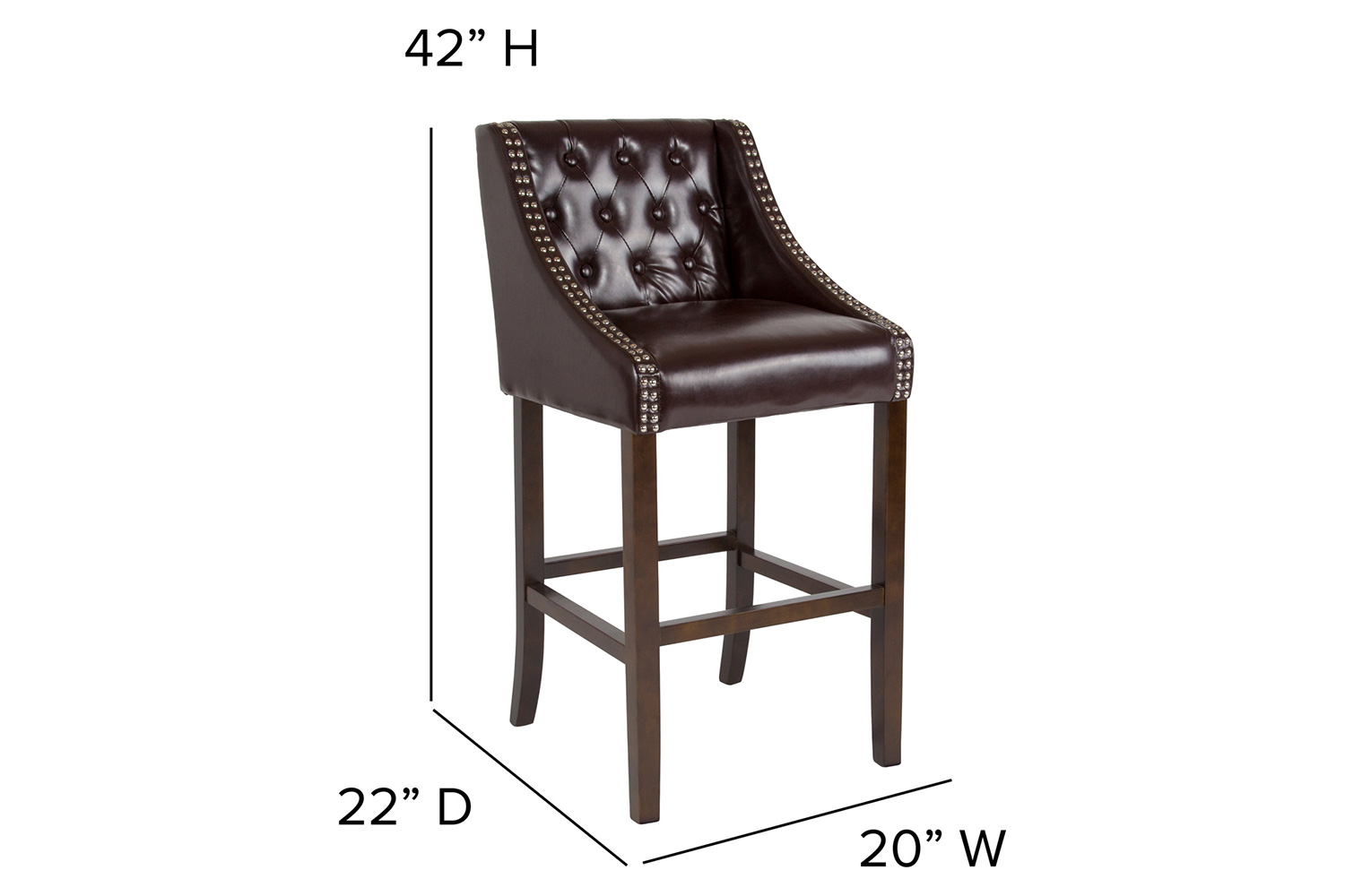 BLNK™ Carmel Series LeatherSoft Transitional Tufted Walnut Bar Stool with Accent Nail Trim - Brown