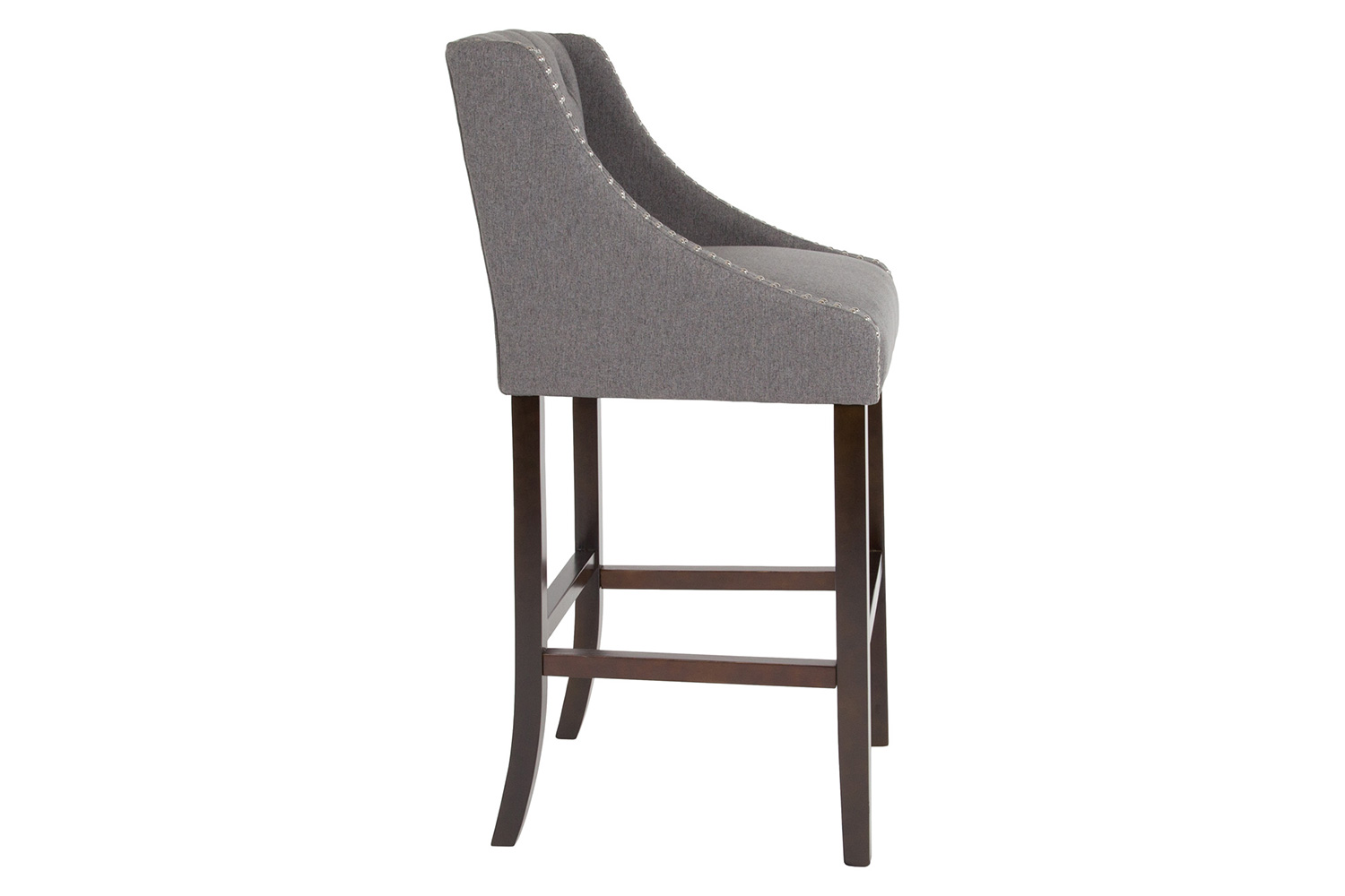 BLNK Carmel Series Fabric Transitional Tufted Walnut Bar Stool with Accent Nail Trim - Dark Gray