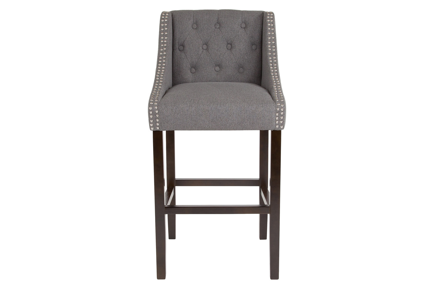 BLNK Carmel Series Fabric Transitional Tufted Walnut Bar Stool with Accent Nail Trim - Dark Gray