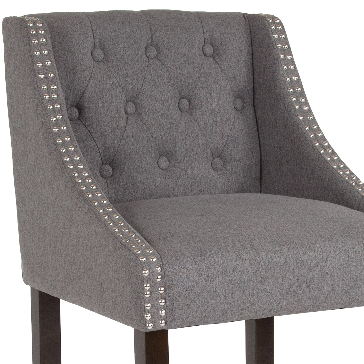 BLNK Carmel Series Fabric Transitional Tufted Walnut Bar Stool with Accent Nail Trim - Dark Gray