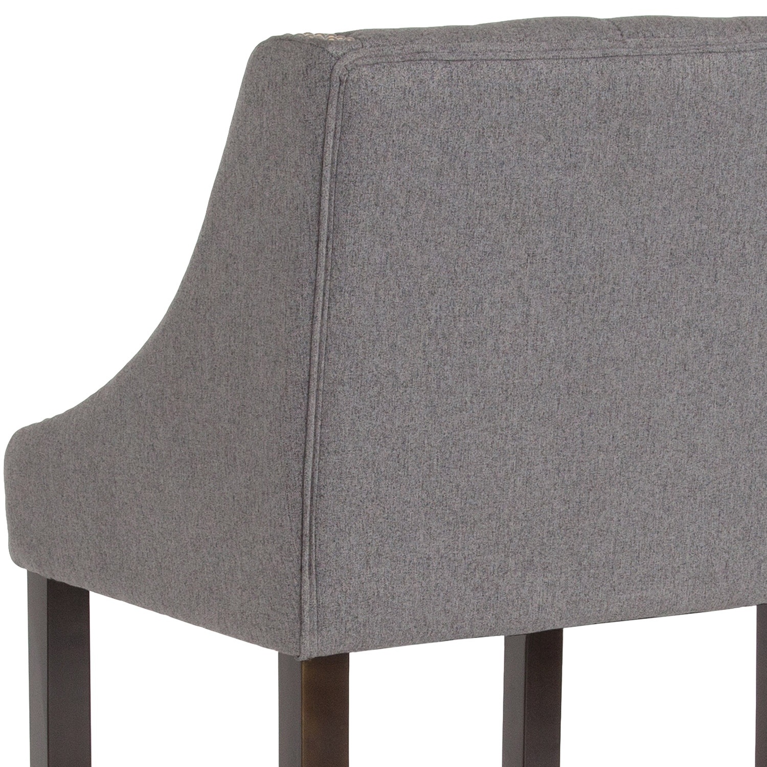 BLNK Carmel Series Fabric Transitional Tufted Walnut Bar Stool with Accent Nail Trim - Dark Gray