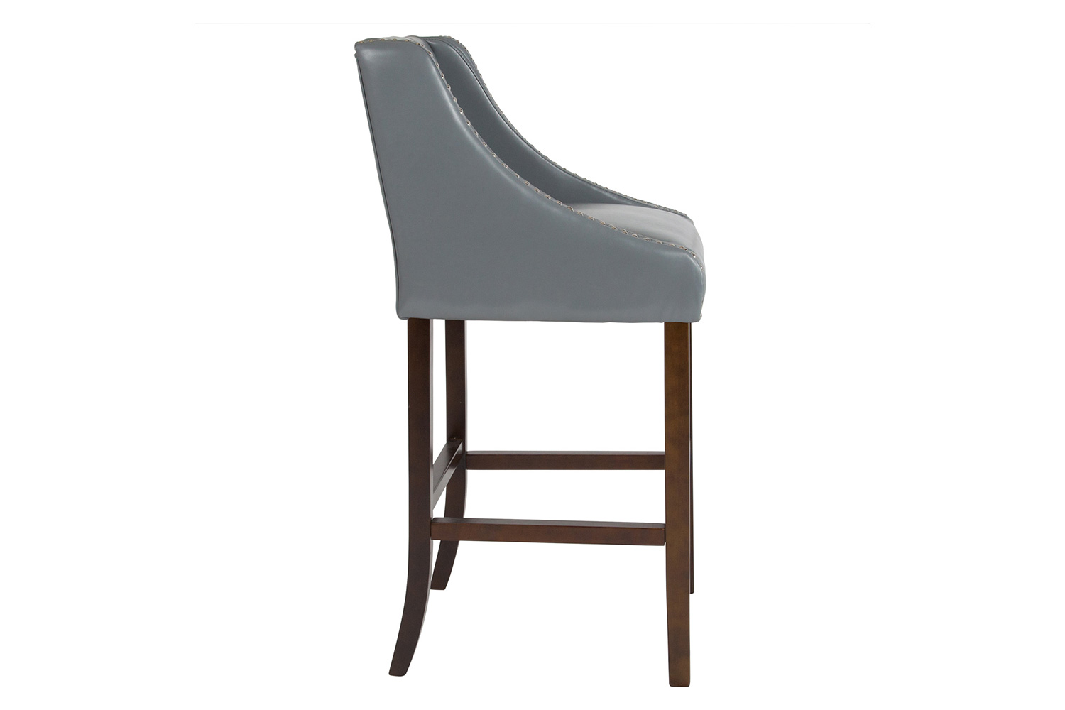 BLNK Carmel Series LeatherSoft Transitional Tufted Walnut Bar Stool with Accent Nail Trim - Light Gray