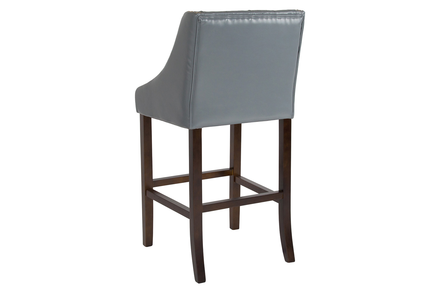 BLNK Carmel Series LeatherSoft Transitional Tufted Walnut Bar Stool with Accent Nail Trim - Light Gray