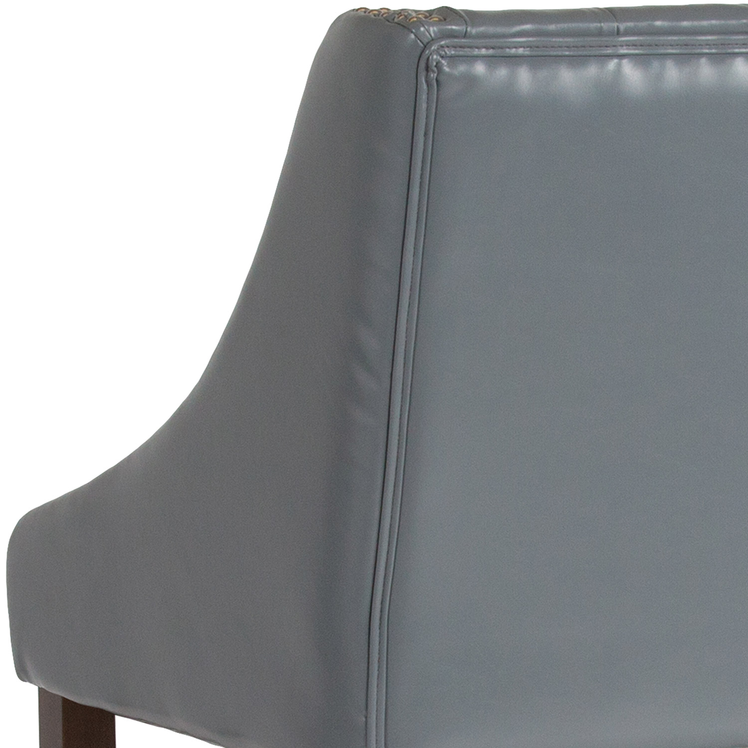 BLNK Carmel Series LeatherSoft Transitional Tufted Walnut Bar Stool with Accent Nail Trim - Light Gray