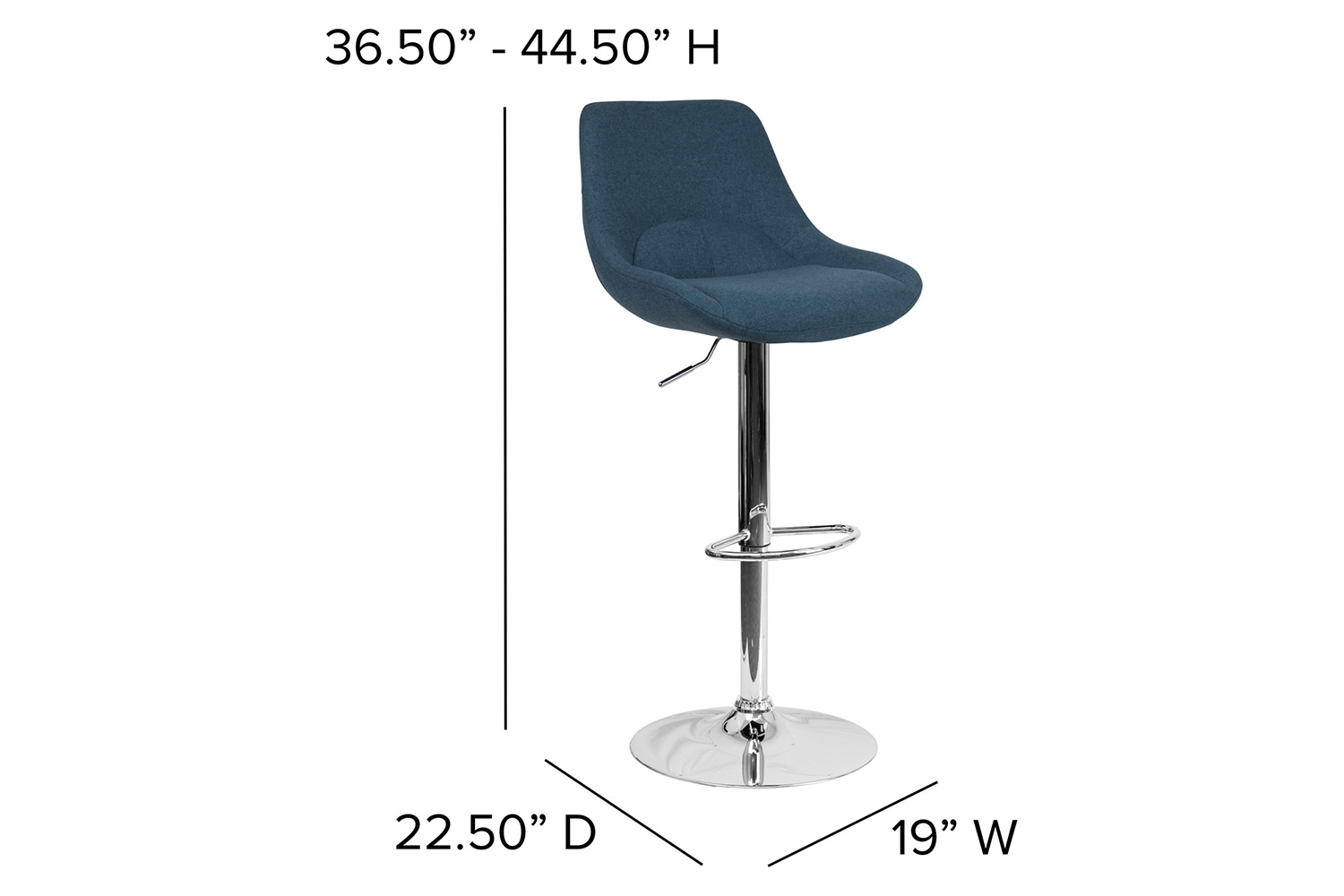 BLNK Elijah Fabric Adjustable Height Bar Stool with Chrome Base - Blue