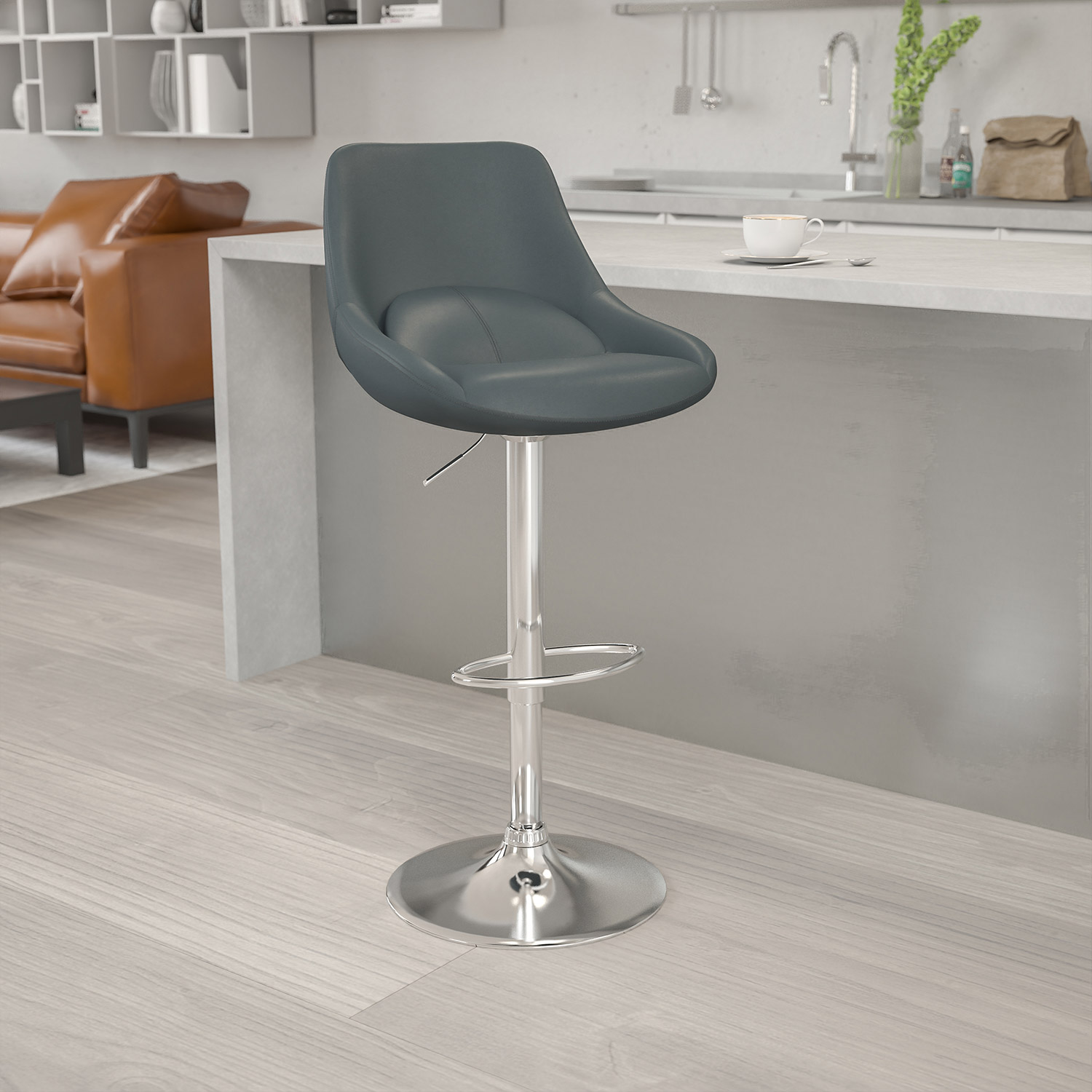 BLNK Contemporary Vinyl Adjustable Height Bar Stool with Chrome Base