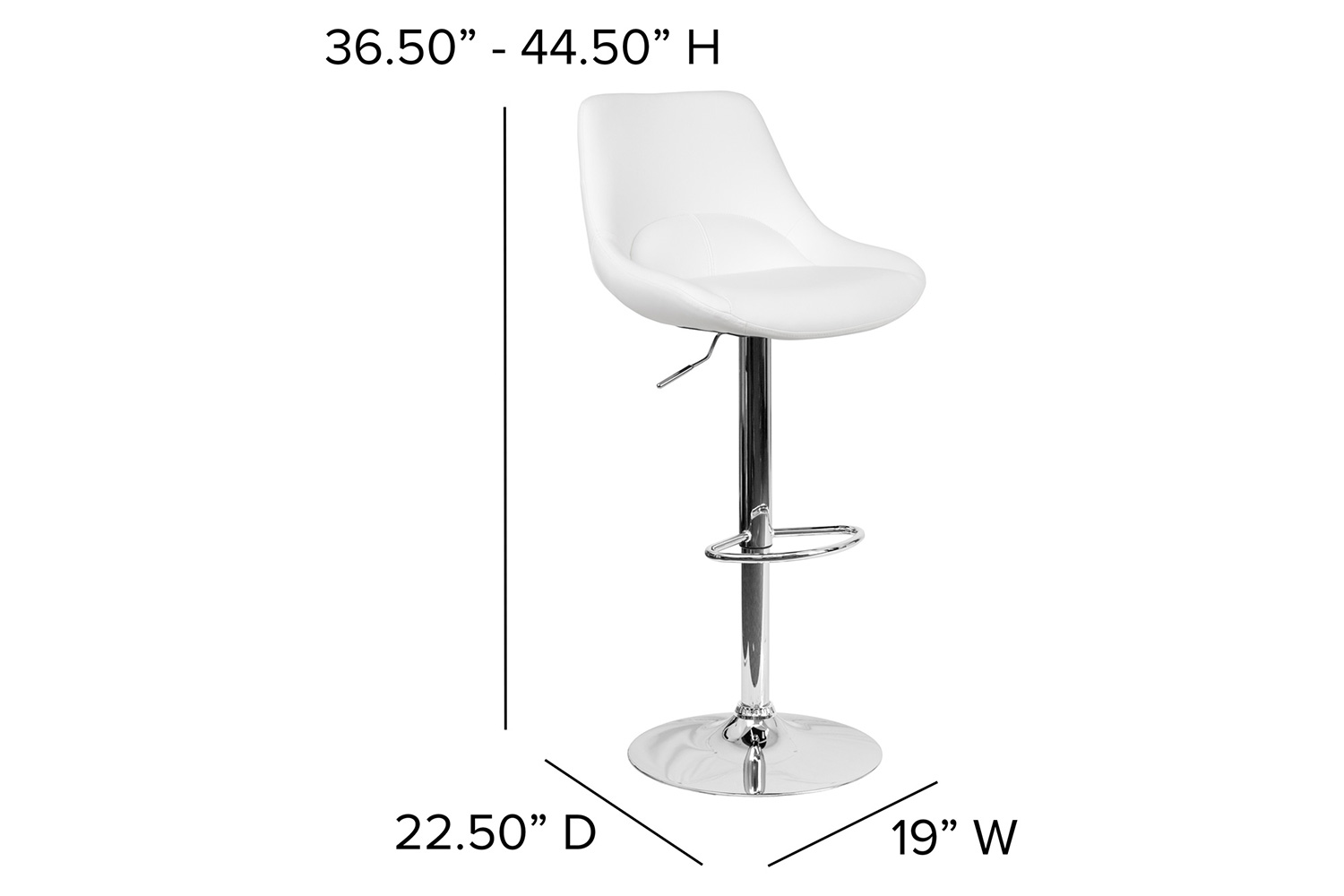 BLNK™ Contemporary Vinyl Adjustable Height Bar Stool with Chrome Base - White