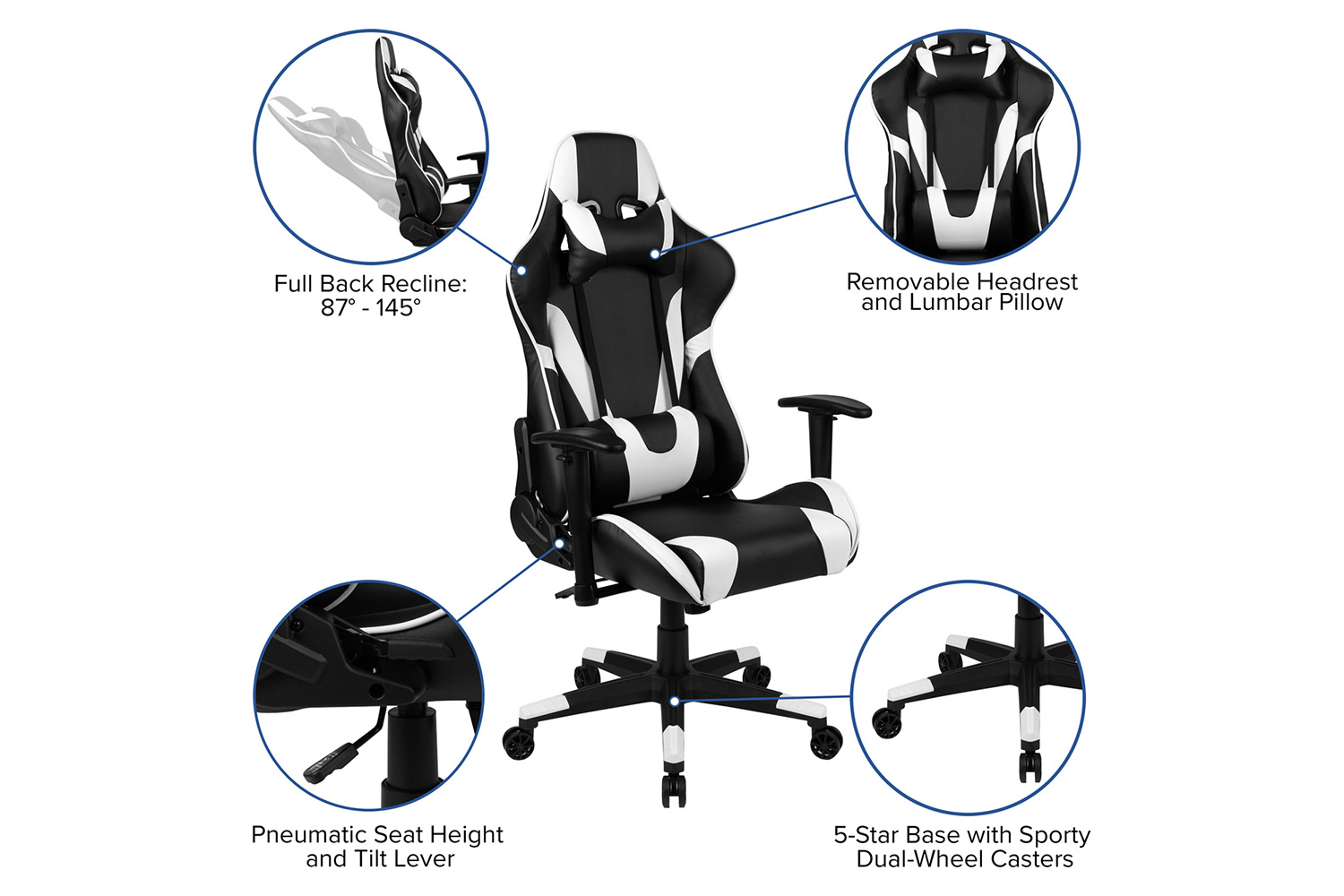 BLNK X20 Gaming Racing Office Ergonomic Computer PC Adjustable Swivel Chair with Fully Reclining Back - Black