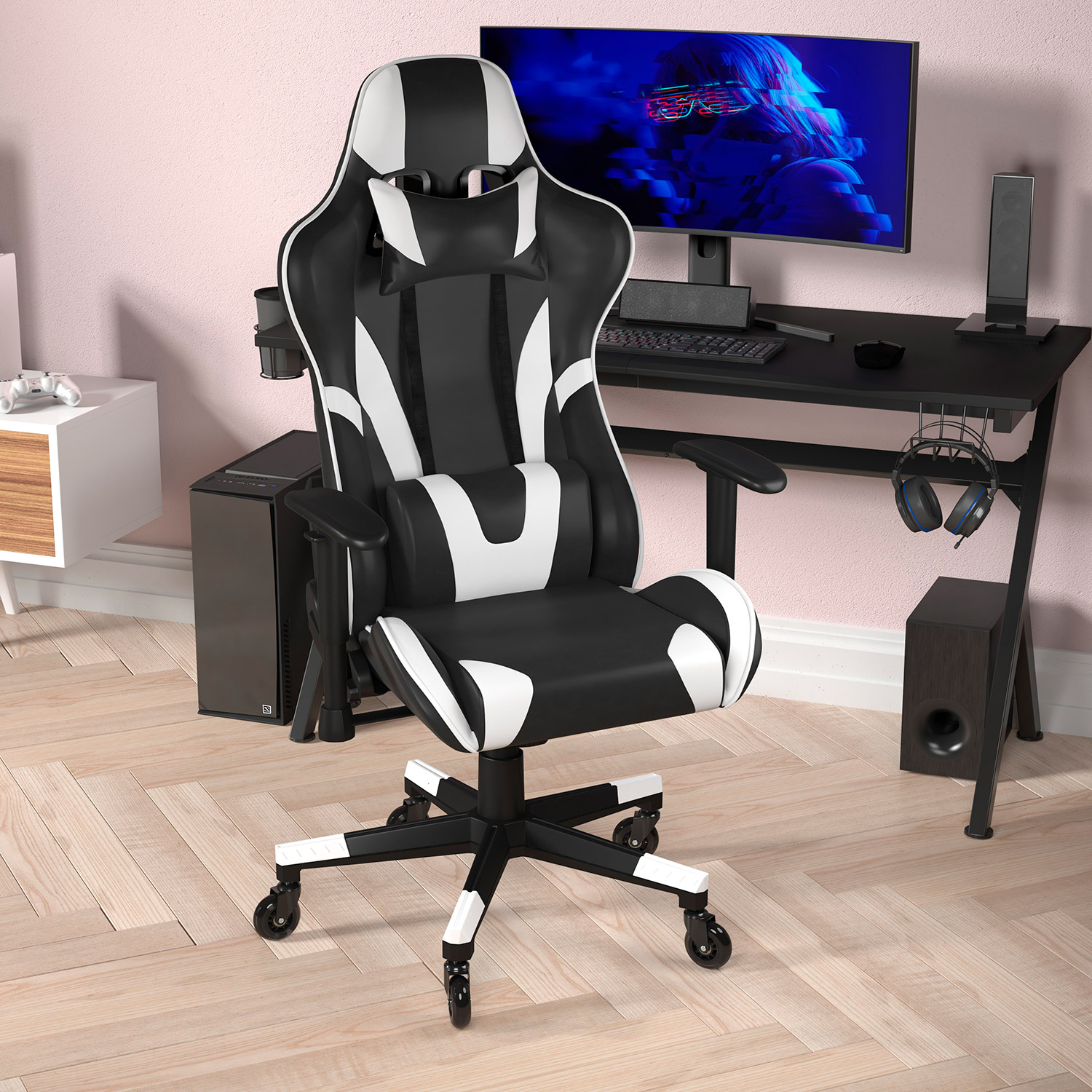 BLNK X20 Gaming Racing Office Computer PC Adjustable Chair with Reclining Back and Transparent Roller Wheels - Black