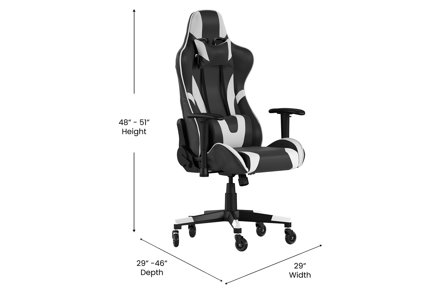 BLNK X20 Gaming Racing Office Computer PC Adjustable Chair with Reclining Back and Transparent Roller Wheels - Black