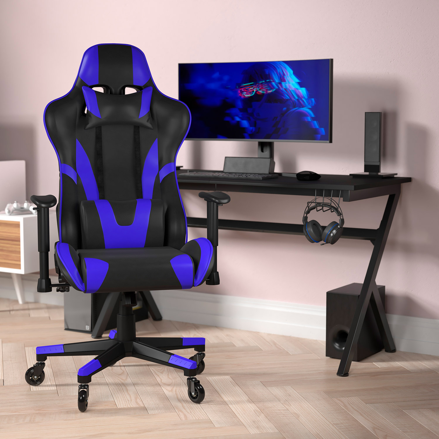 BLNK X20 Gaming Racing Office Computer PC Adjustable Chair with Reclining Back and Transparent Roller Wheels