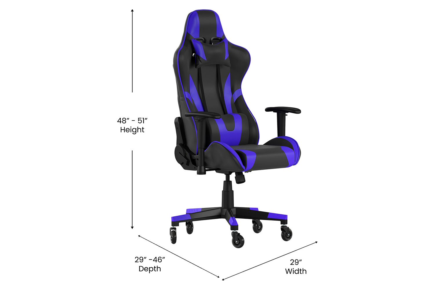 BLNK X20 Gaming Racing Office Computer PC Adjustable Chair with Reclining Back and Transparent Roller Wheels - Blue