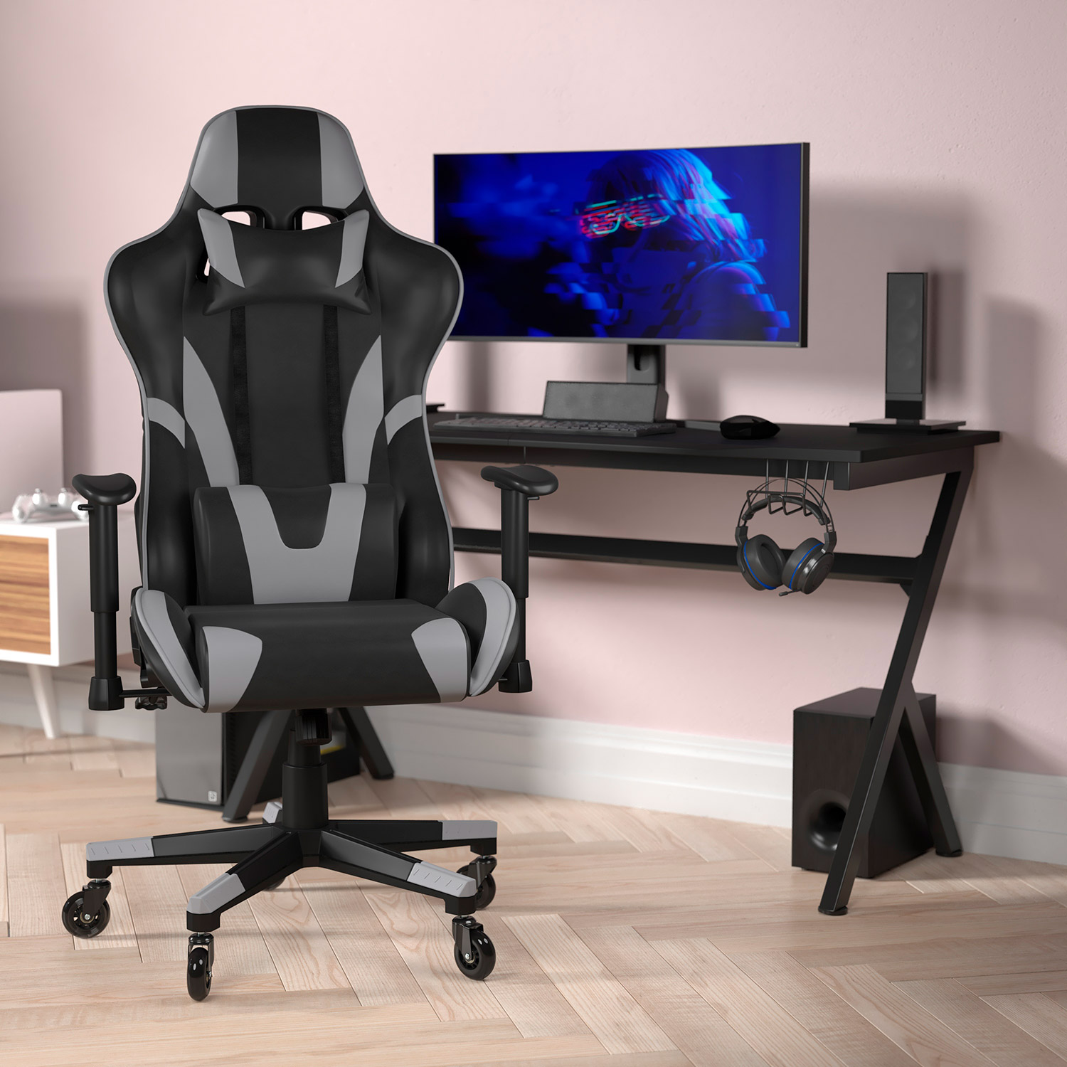 BLNK X20 Gaming Racing Office Computer PC Adjustable Chair with Reclining Back and Transparent Roller Wheels