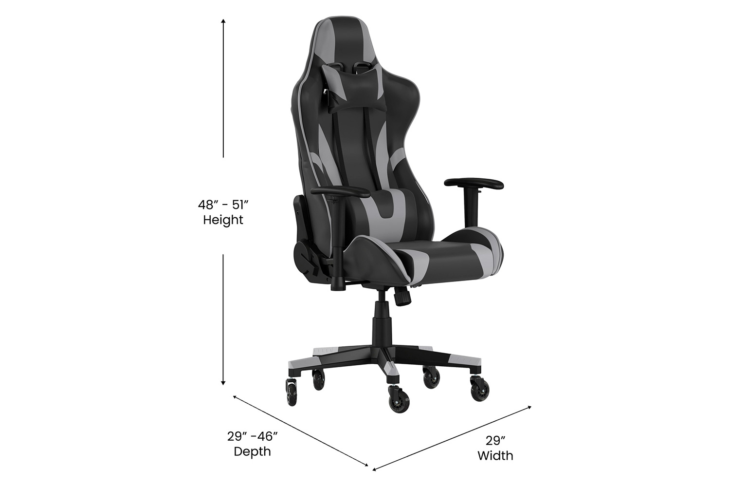 BLNK X20 Gaming Racing Office Computer PC Adjustable Chair with Reclining Back and Transparent Roller Wheels - Gray