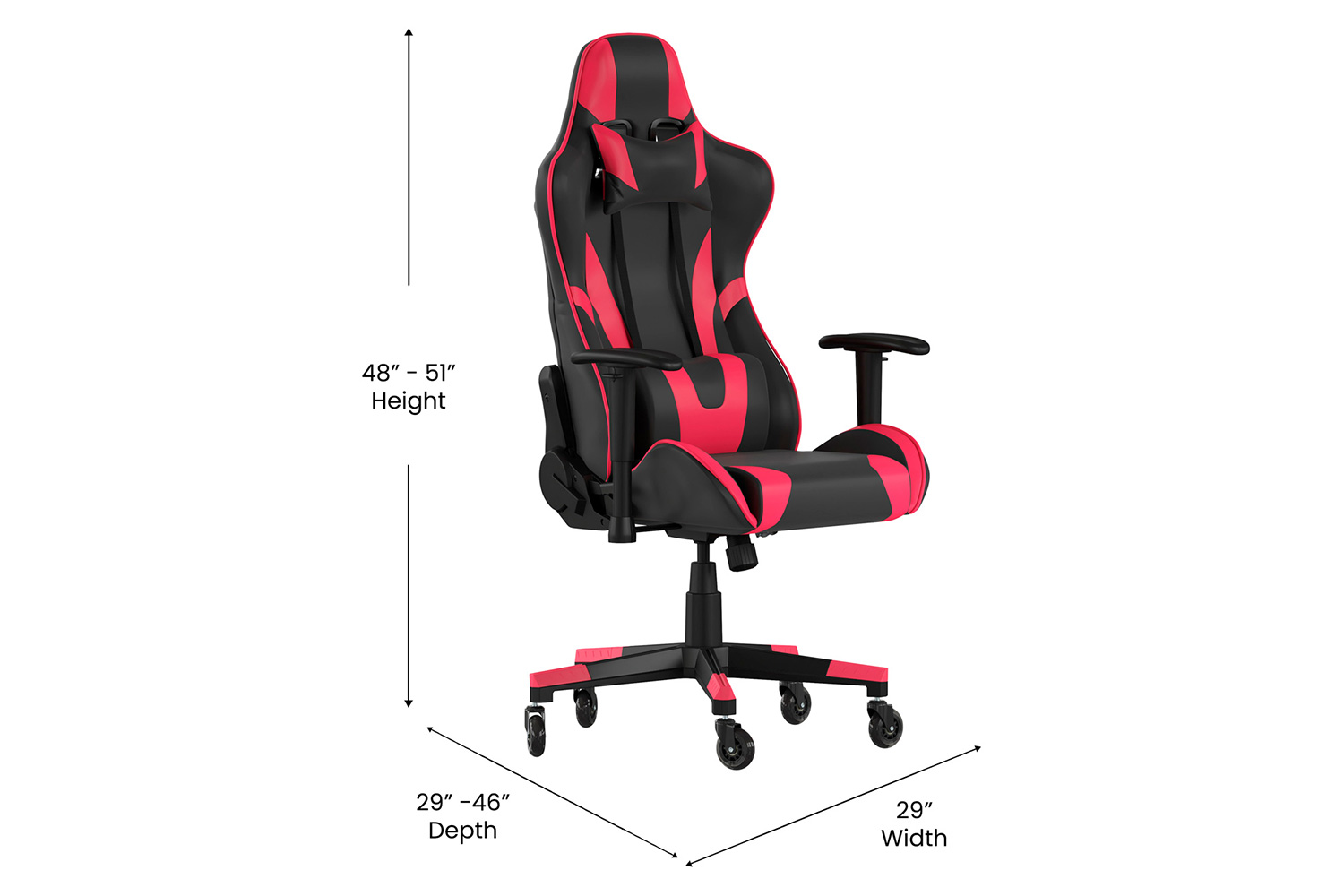 BLNK X20 Gaming Racing Office Computer PC Adjustable Chair with Reclining Back and Transparent Roller Wheels - Red