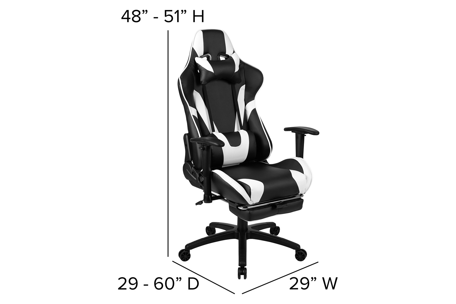 BLNK X30 Gaming Racing Office Ergonomic Computer Chair with Fully Reclining Back and Slide-Out Footrest - Black