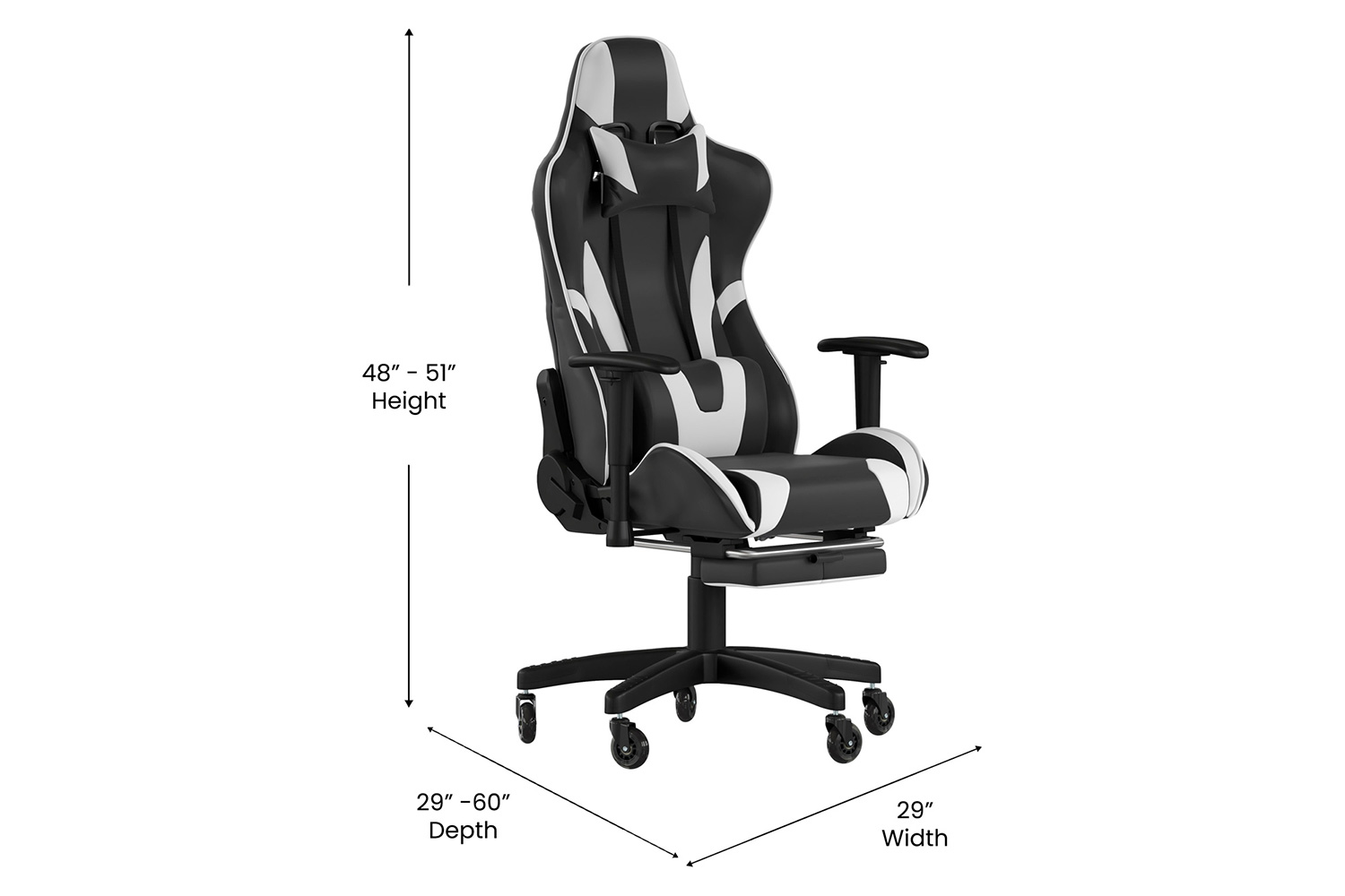 BLNK X30 Gaming Racing Computer Chair with Reclining Back, Slide-Out Footrest, and Transparent Roller Wheels - Black