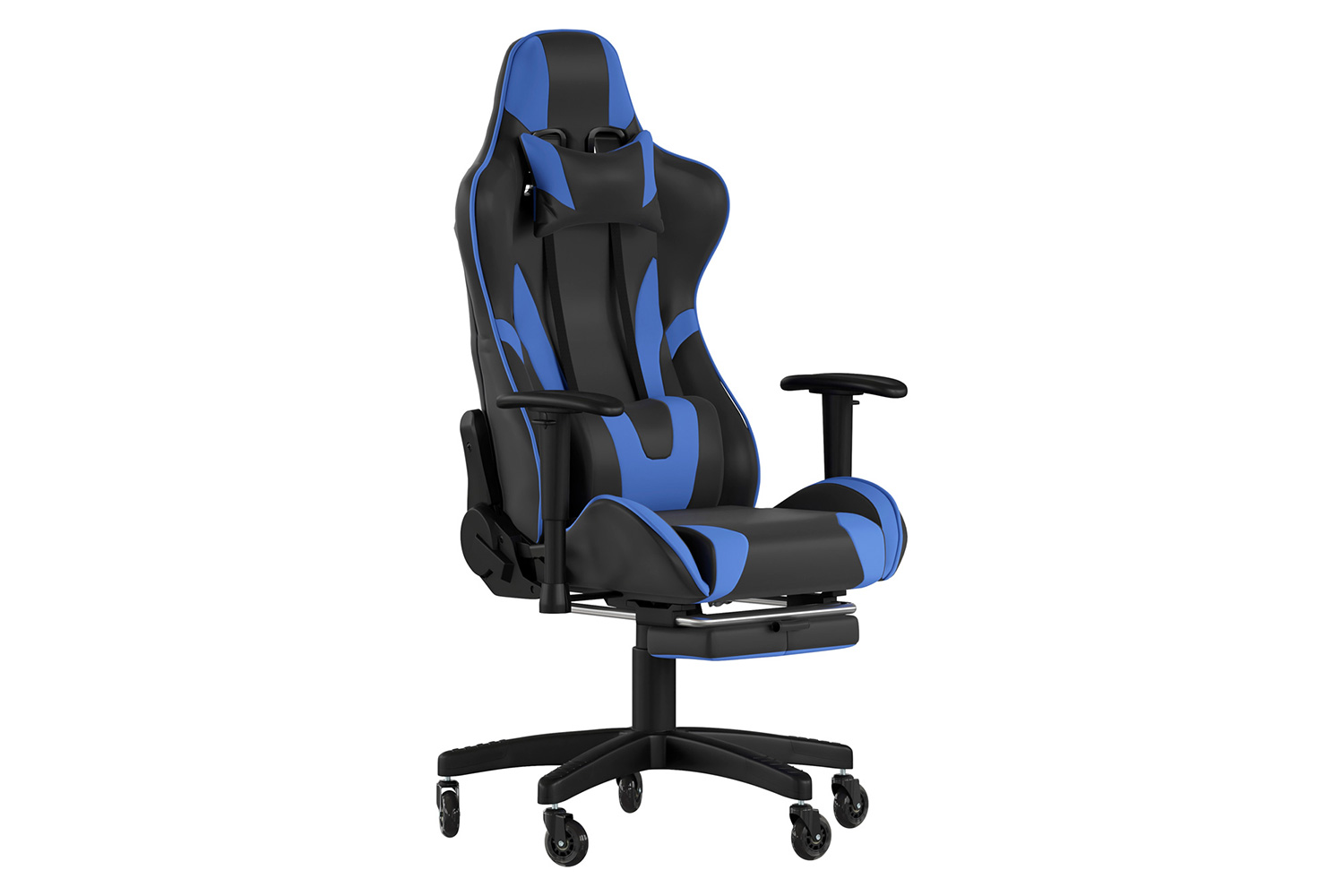 BLNK X30 Gaming Racing Computer Chair with Reclining Back, Slide-Out Footrest, and Transparent Roller Wheels - Blue