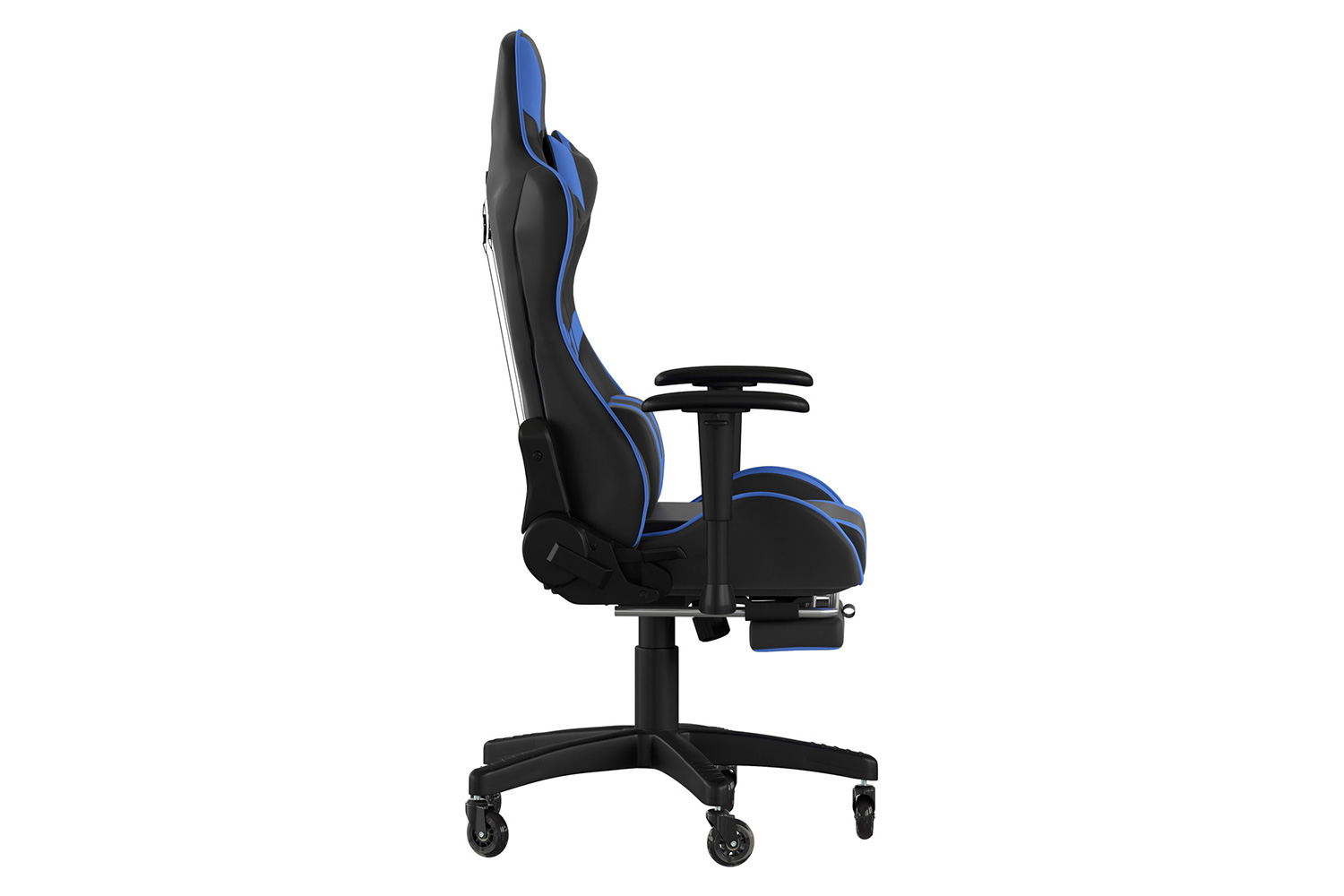 BLNK X30 Gaming Racing Computer Chair with Reclining Back, Slide-Out Footrest, and Transparent Roller Wheels - Blue