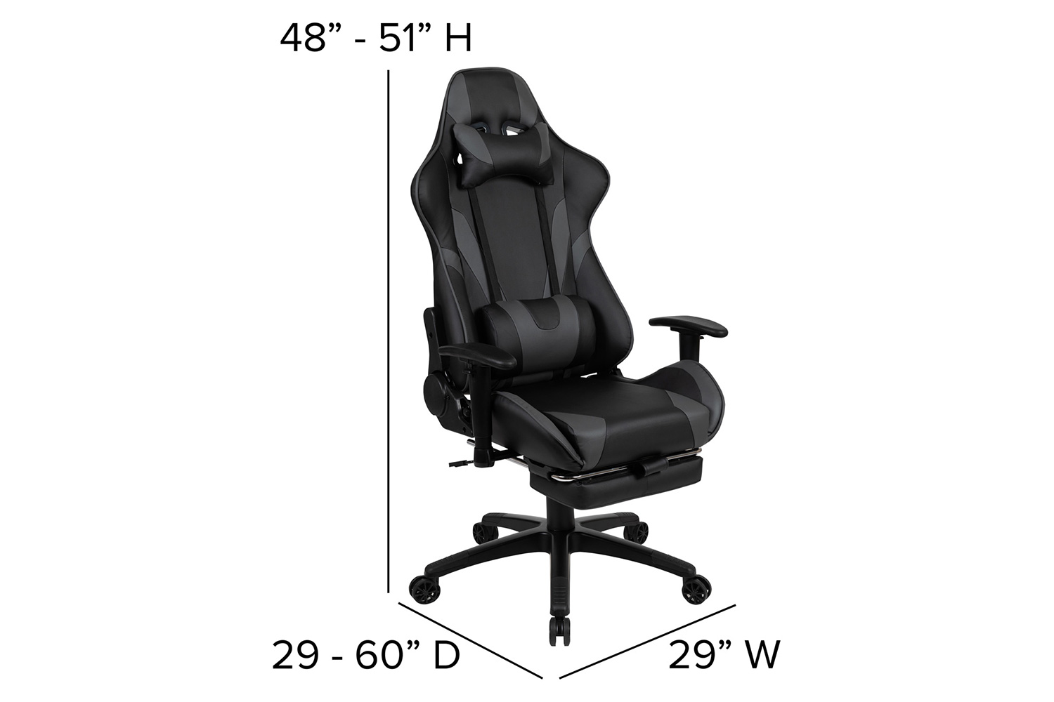 BLNK X30 Gaming Racing Office Ergonomic Computer Chair with Reclining Back and Slide-Out Footrest - Gray