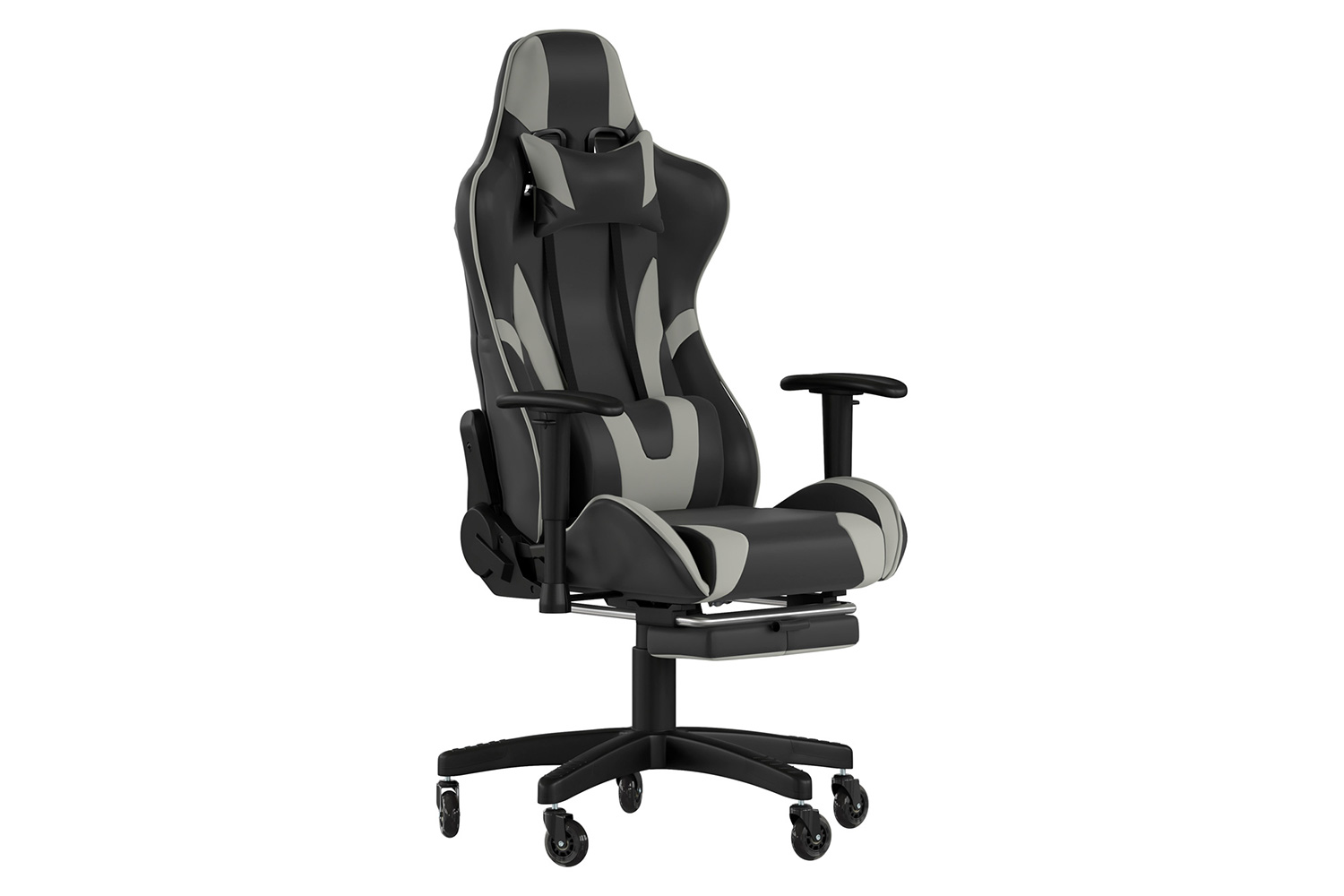 BLNK X30 Gaming Racing Computer Chair with Reclining Back, Slide-Out Footrest, and Transparent Roller Wheels - Gray