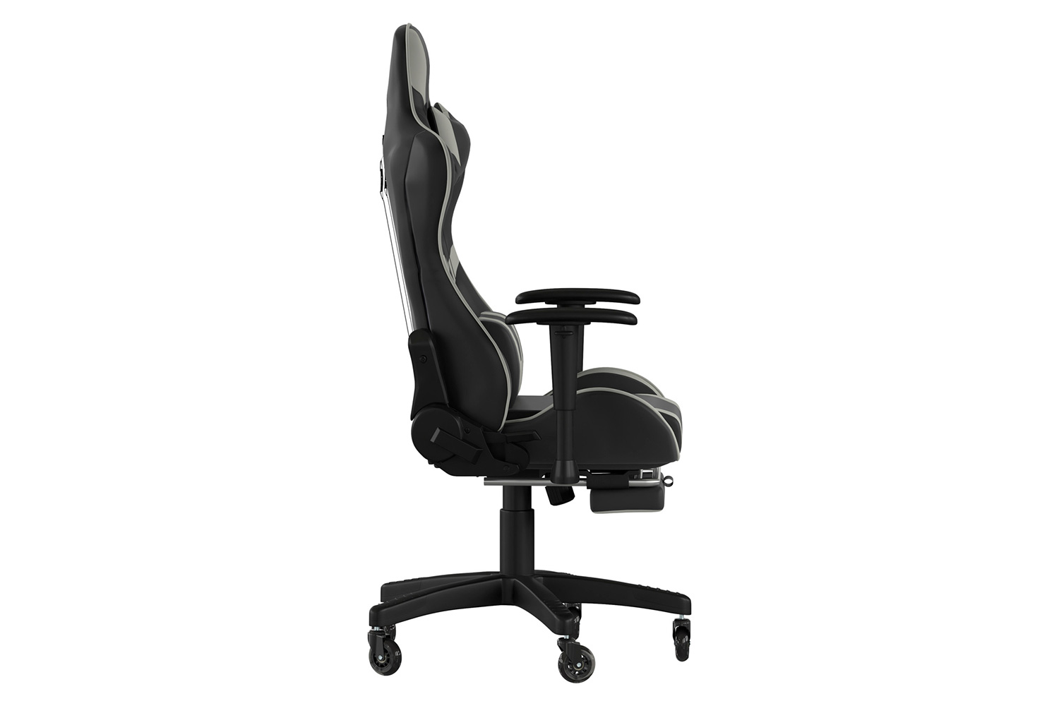 BLNK X30 Gaming Racing Computer Chair with Reclining Back, Slide-Out Footrest, and Transparent Roller Wheels - Gray