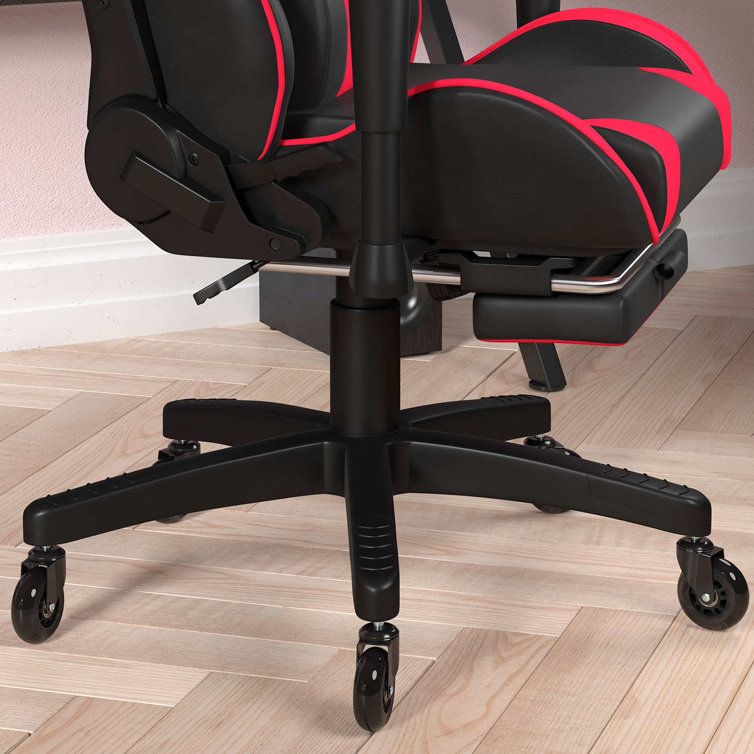 BLNK X30 Gaming Racing Computer Chair with Reclining Back, Slide-Out Footrest, and Transparent Roller Wheels - Red