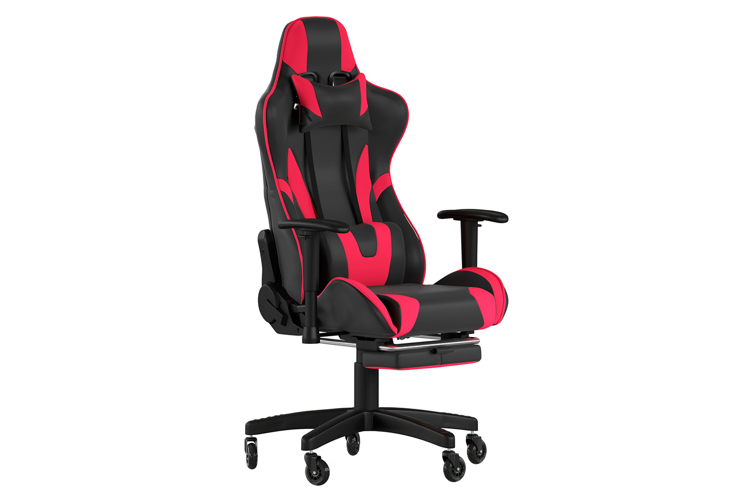 BLNK X30 Gaming Racing Computer Chair with Reclining Back, Slide-Out Footrest, and Transparent Roller Wheels - Red