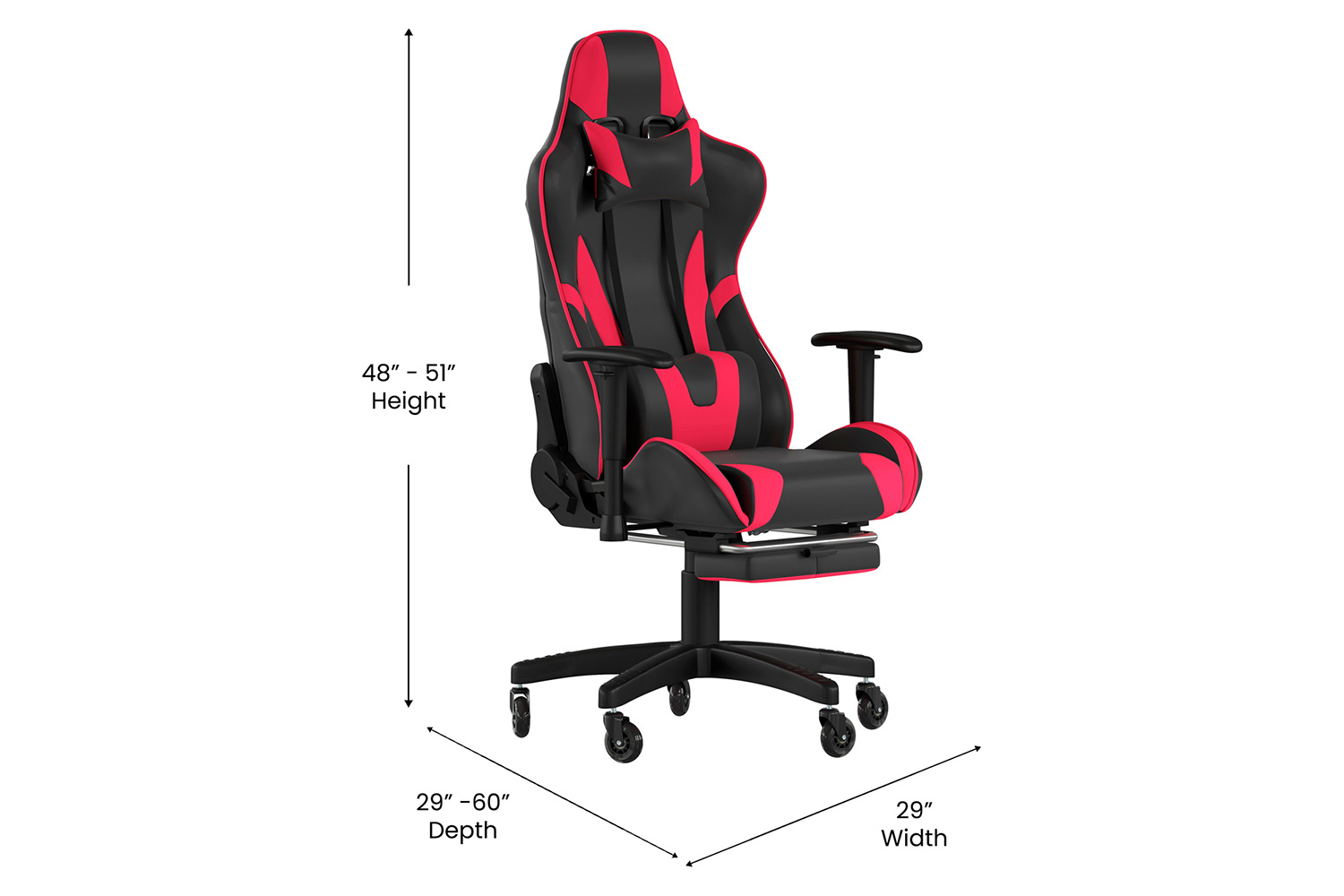 BLNK X30 Gaming Racing Computer Chair with Reclining Back, Slide-Out Footrest, and Transparent Roller Wheels - Red