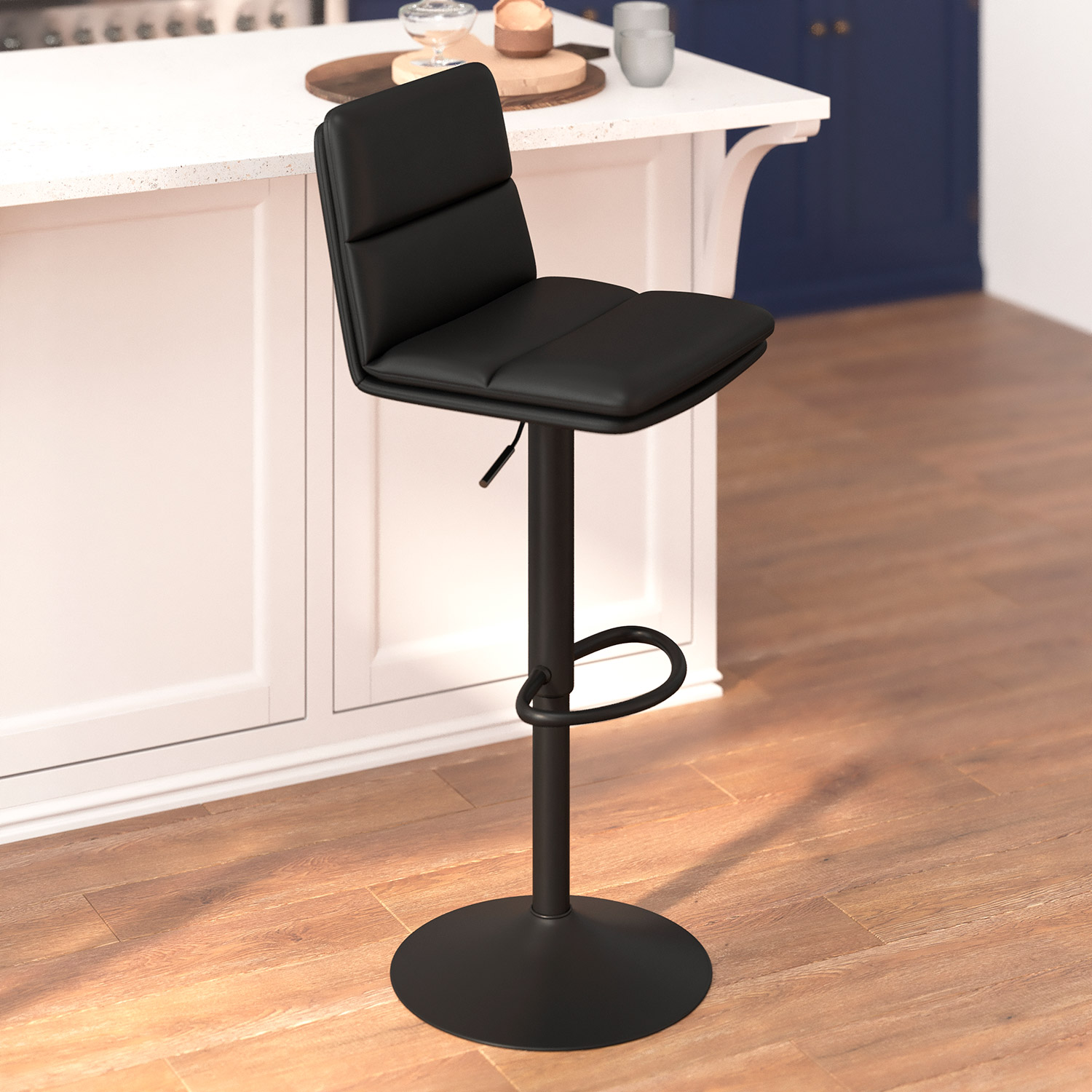 BLNK Hughes Commercial LeatherSoft Modern Mid-Back Adjustable Channel Stitched Bar Stools Set of 2