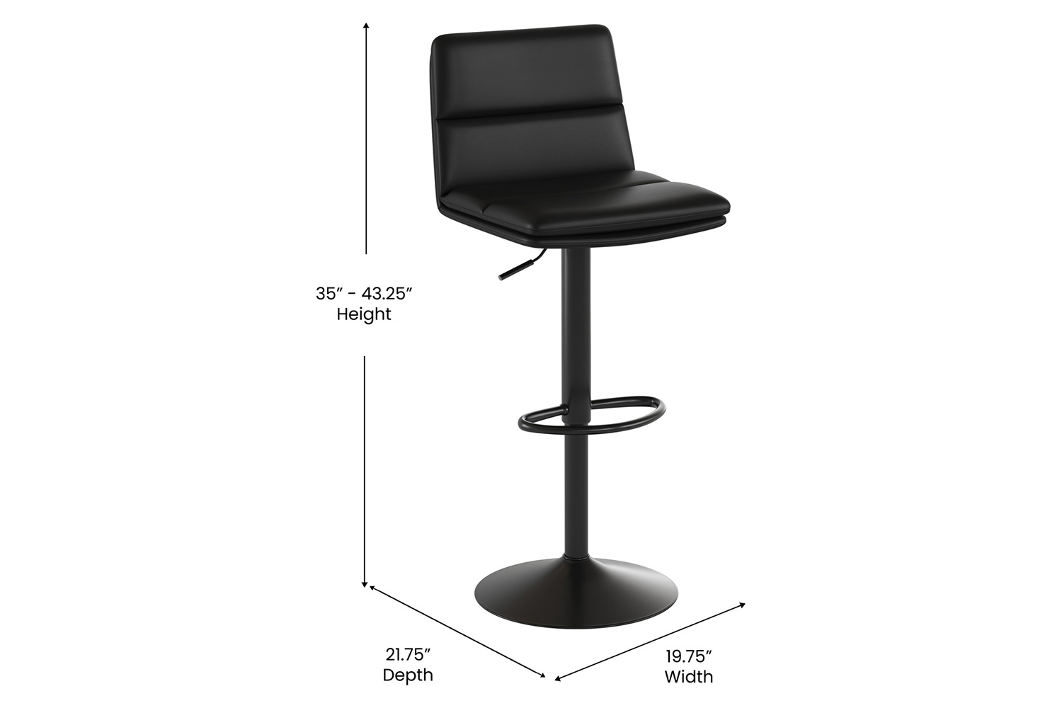 BLNK Hughes Commercial LeatherSoft Modern Mid-Back Adjustable Channel Stitched Bar Stools Set of 2 - Black