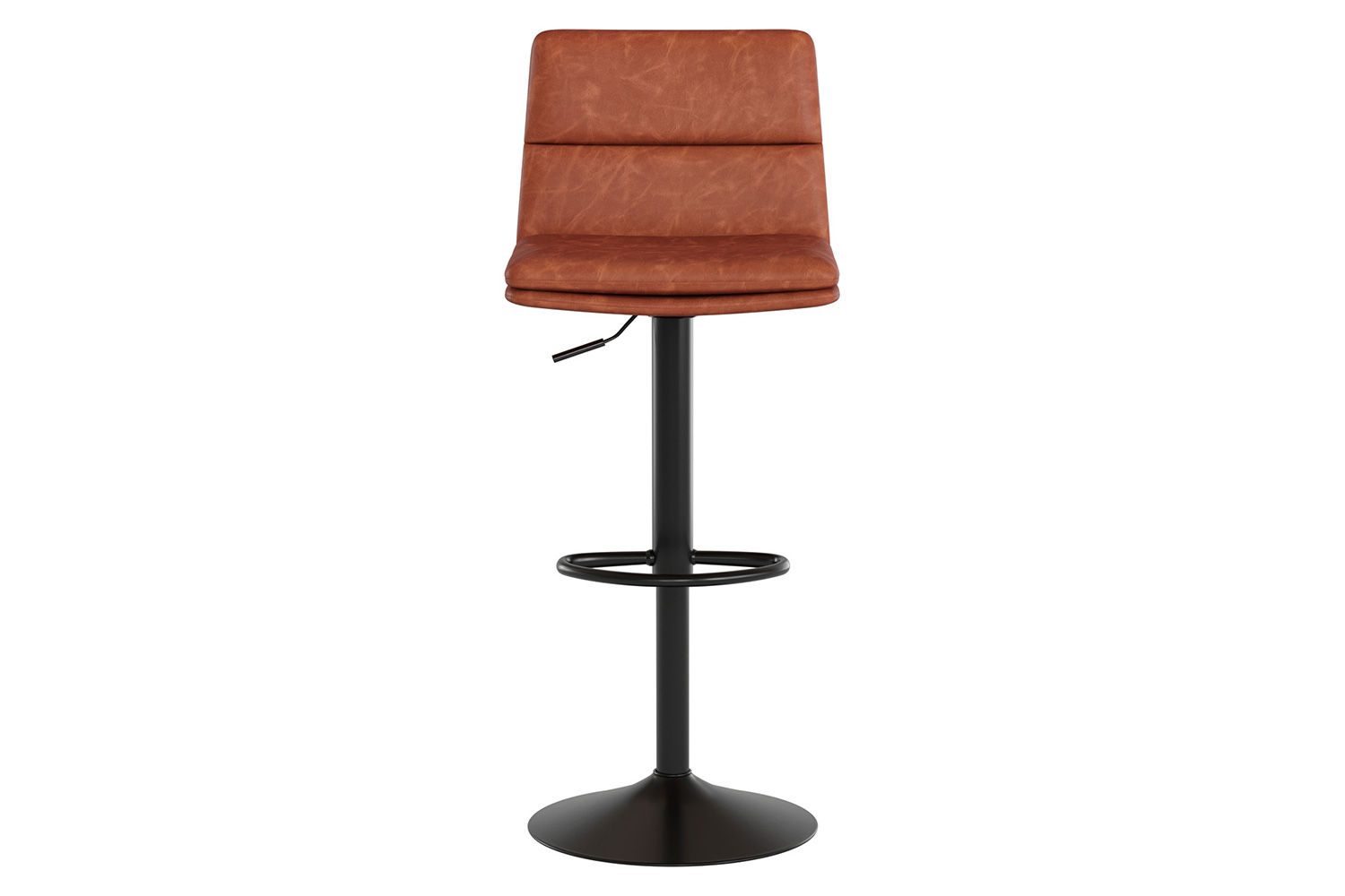 BLNK Hughes Commercial LeatherSoft Modern Mid-Back Adjustable Channel Stitched Bar Stools Set of 2 - Cognac