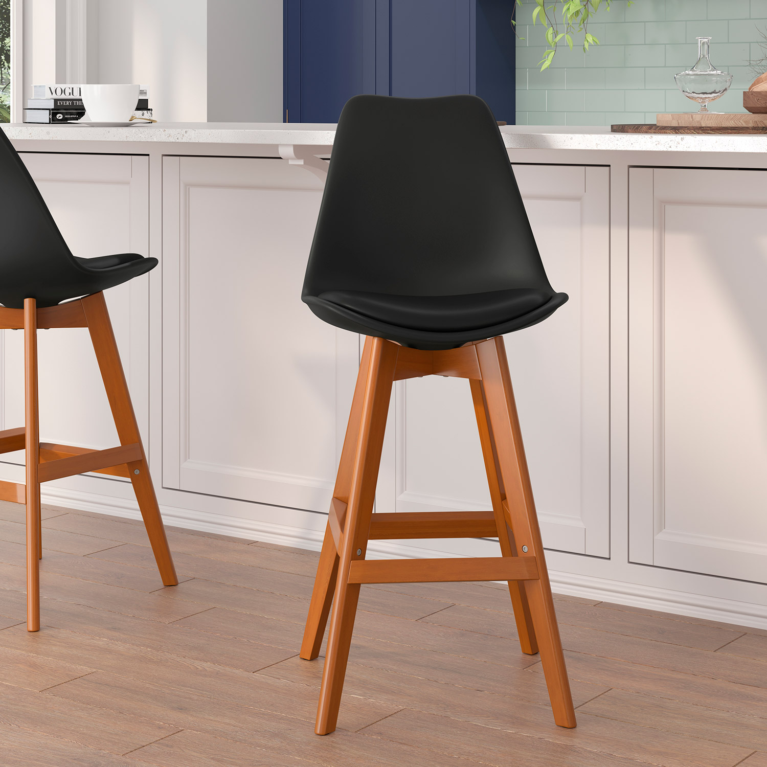 BLNK Dana Commercial LeatherSoft Modern Counter Stools with Plastic Backrest and Padded Seat Set of 2