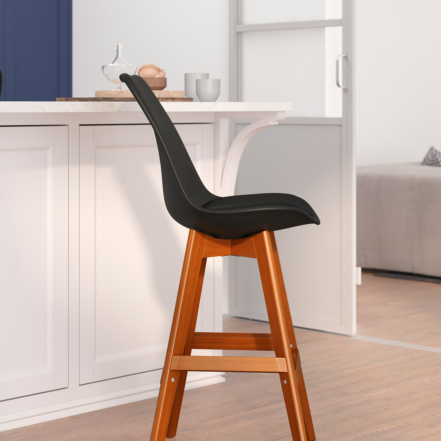 BLNK™ Dana Commercial LeatherSoft Modern Counter Stools with Plastic Backrest and Padded Seat Set of 2 - Black