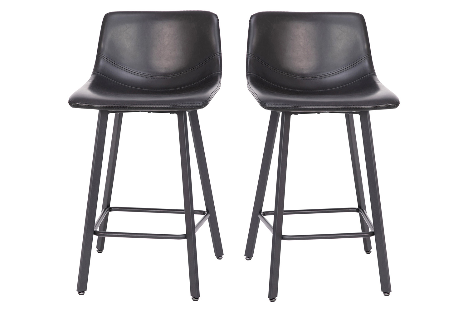 BLNK Caleb Commercial LeatherSoft Armless Counter Height Stools with Footrests with Black Matte Metal Frames Set of 2 - Black