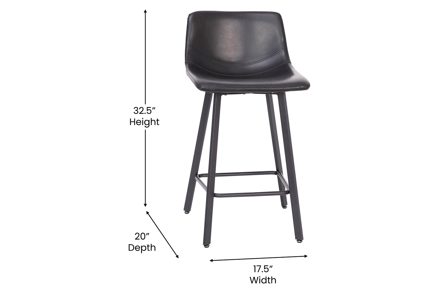 BLNK Caleb Commercial LeatherSoft Armless Counter Height Stools with Footrests with Black Matte Metal Frames Set of 2 - Black