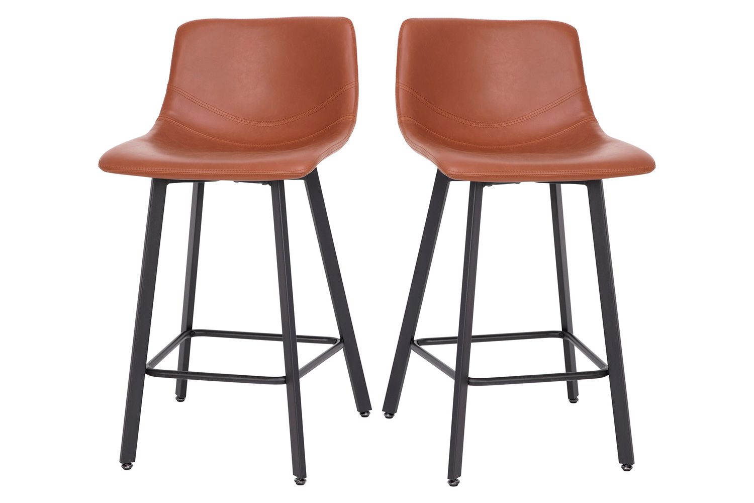 BLNK Caleb Commercial LeatherSoft Armless Counter Height Stools with Footrests with Black Matte Metal Frames Set of 2 - Cognac