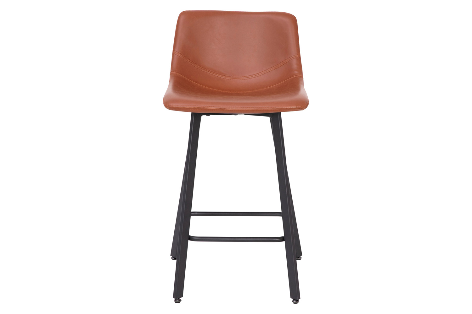 BLNK Caleb Commercial LeatherSoft Armless Counter Height Stools with Footrests with Black Matte Metal Frames Set of 2 - Cognac