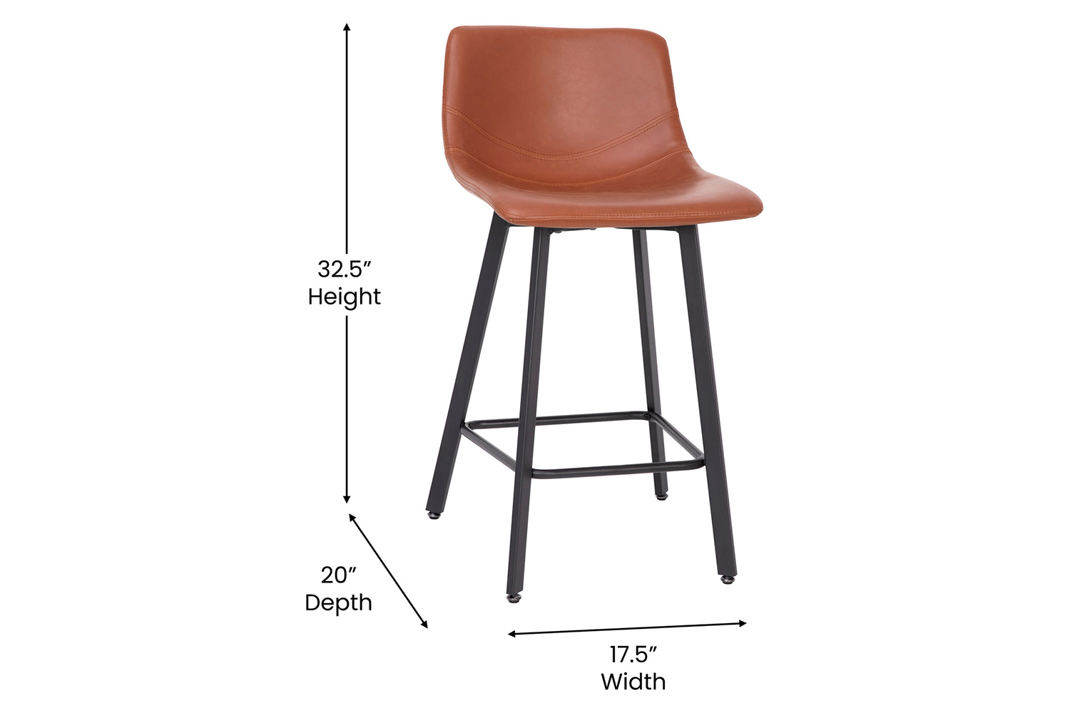 BLNK Caleb Commercial LeatherSoft Armless Counter Height Stools with Footrests with Black Matte Metal Frames Set of 2 - Cognac