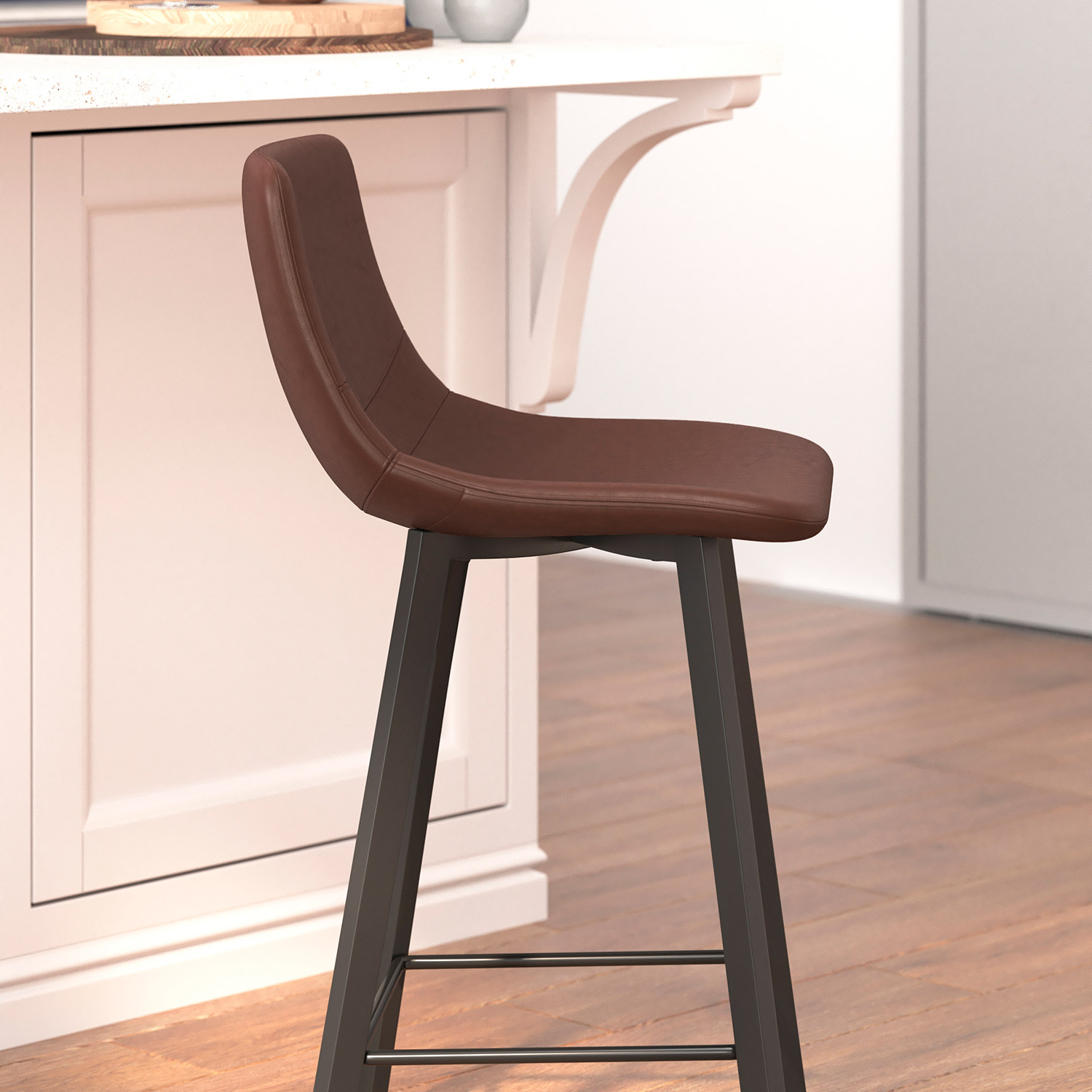 BLNK Caleb Commercial LeatherSoft Armless Counter Height Stools with Footrests with Black Matte Metal Frames Set of 2