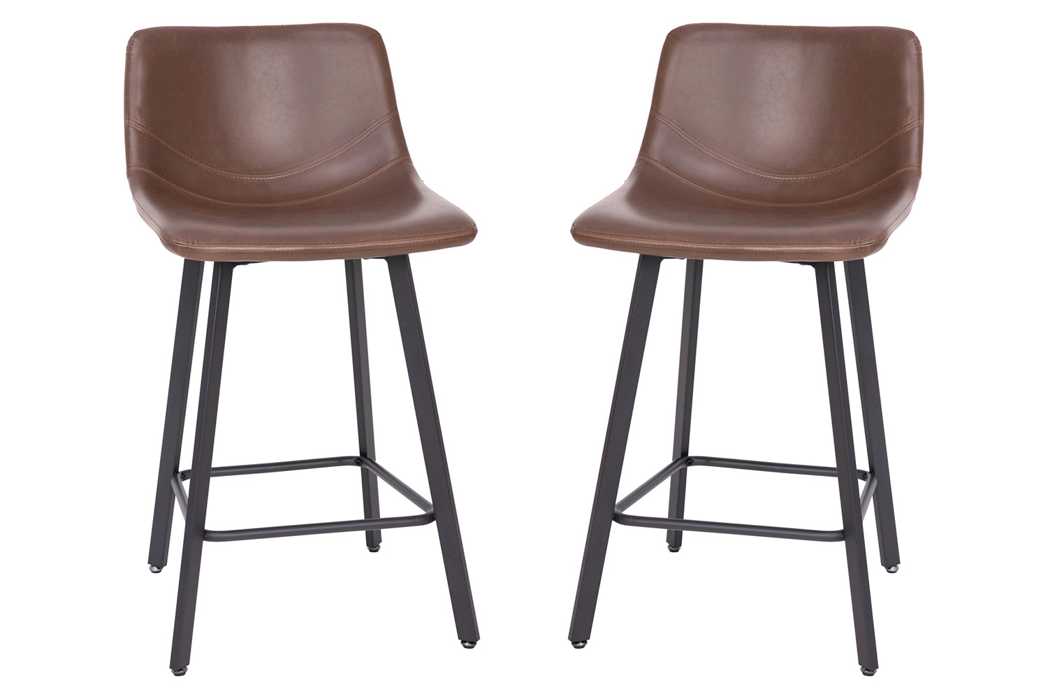 BLNK Caleb Commercial LeatherSoft Armless Counter Height Stools with Footrests with Black Matte Metal Frames Set of 2 - Chocolate Brown