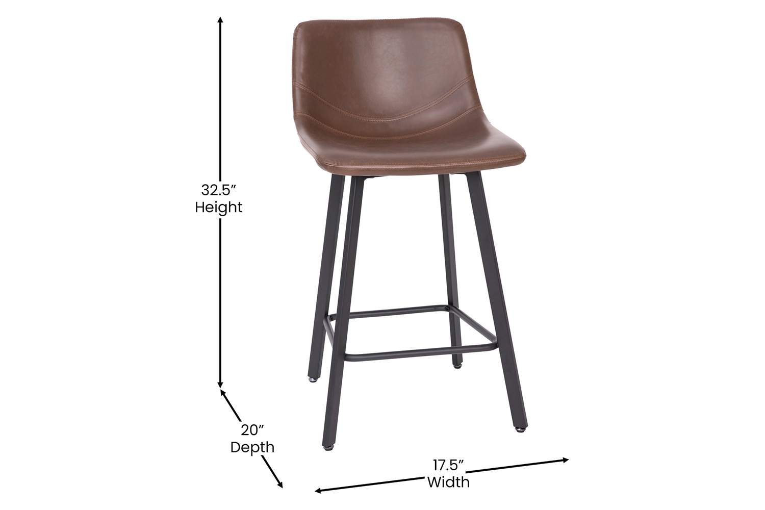 BLNK Caleb Commercial LeatherSoft Armless Counter Height Stools with Footrests with Black Matte Metal Frames Set of 2 - Chocolate Brown