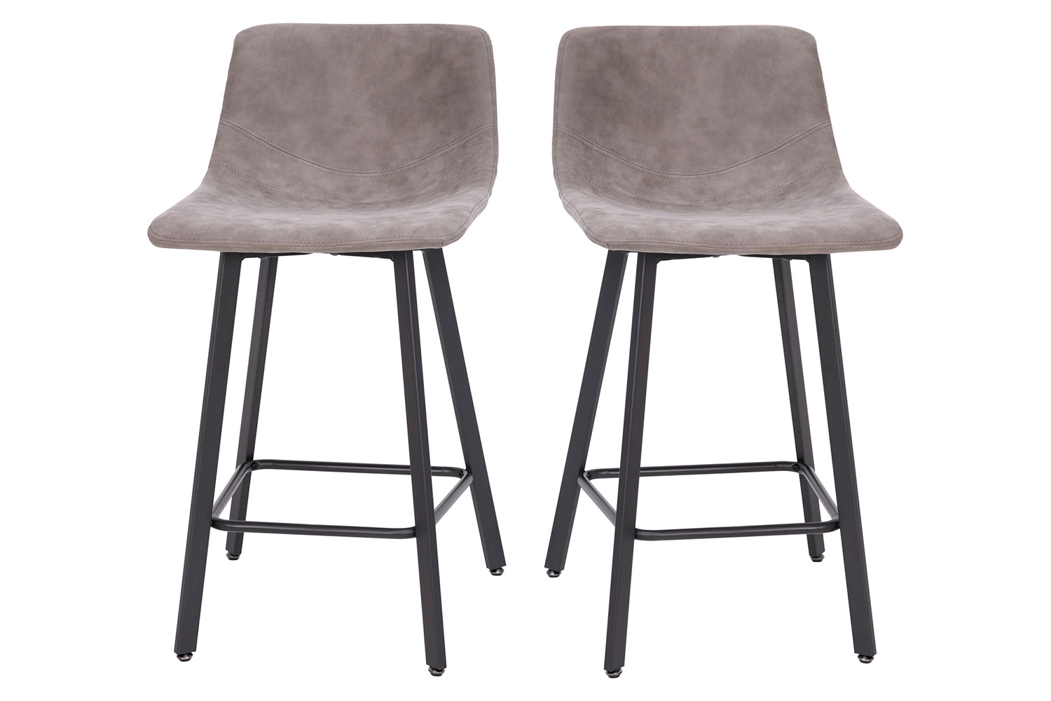 BLNK Caleb Commercial LeatherSoft Armless Counter Height Stools with Footrests with Black Matte Metal Frames Set of 2 - Gray